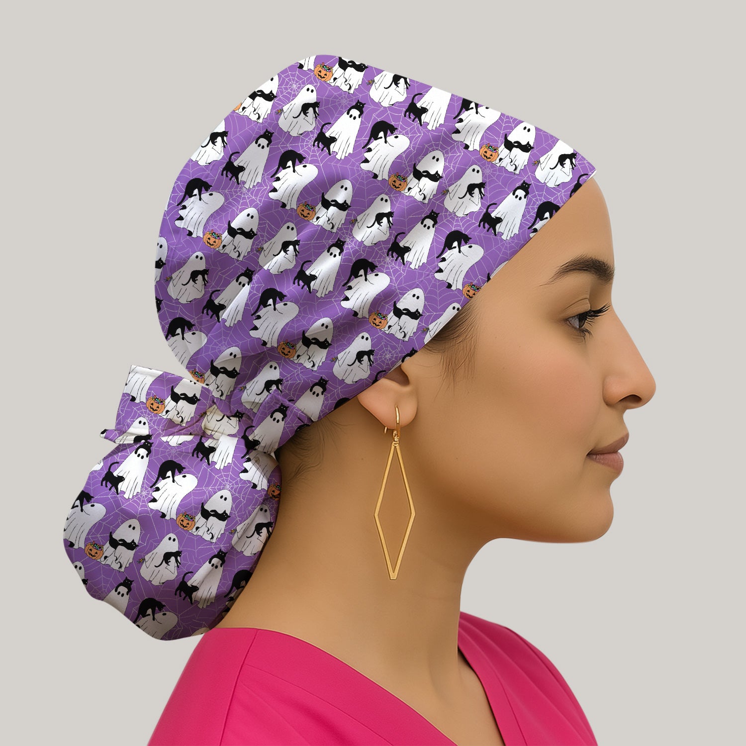 Black Cat and Ghost Print Scrub Cap, Surgical Caps for Doctors