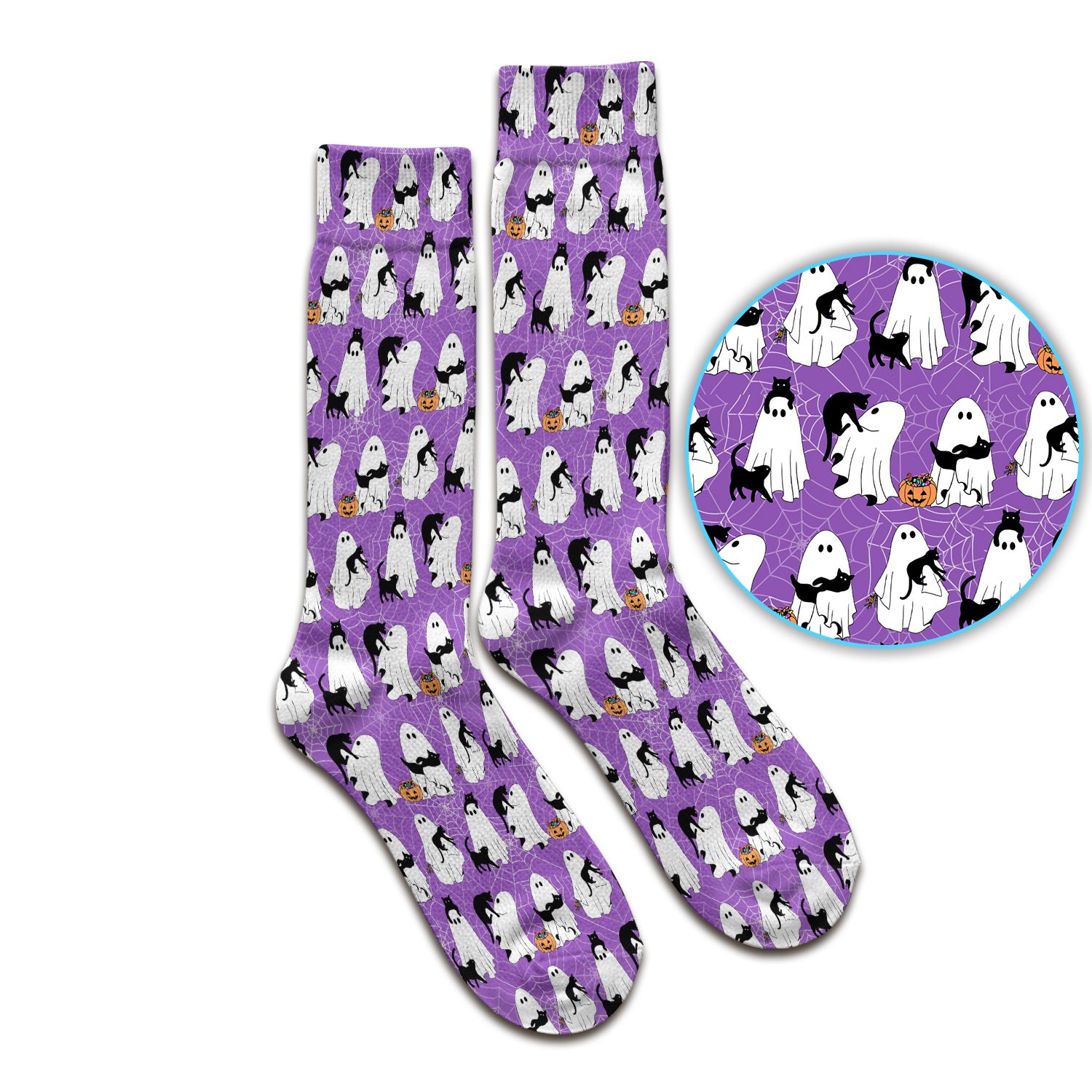 Black Cat and Ghost Print Socks, Adult Socks for Men and Women