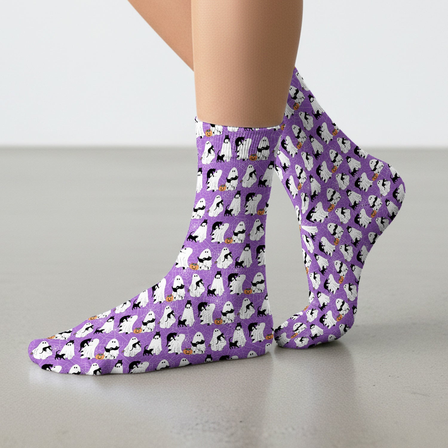 Black Cat and Ghost Print Socks, Adult Socks for Men and Women