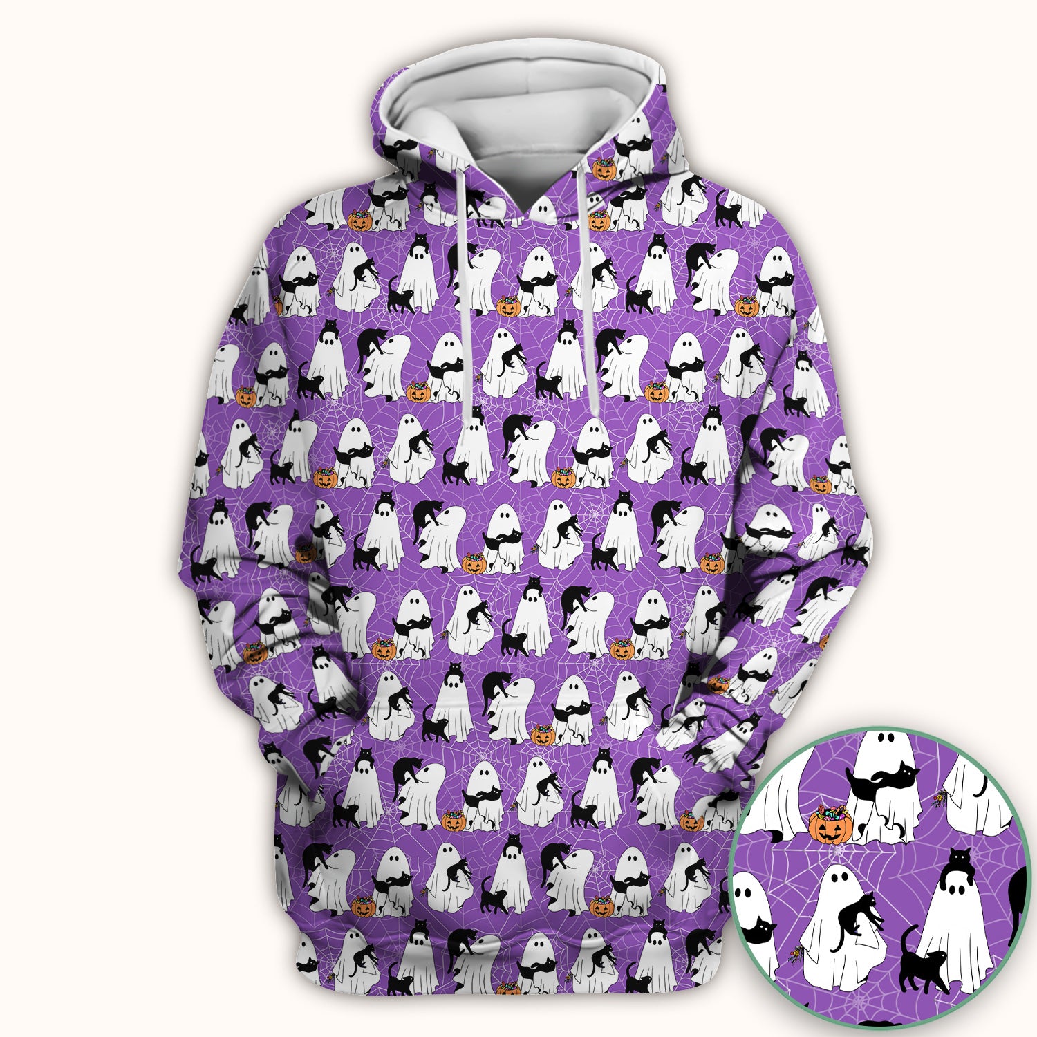 Black Cat and Ghost Print Scrub Top, Comfortable Scrubs for Nurses