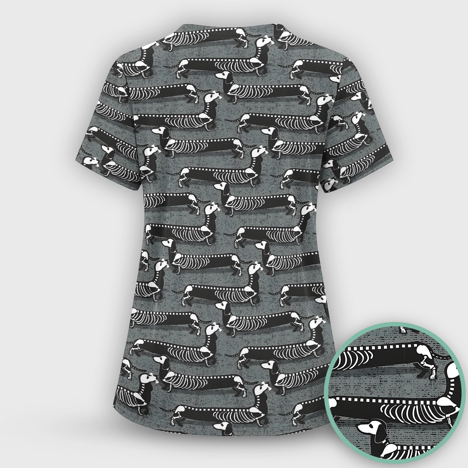 X-Ray Dachshund Skeleton Scrub Top, Comfortable Scrubs for Nurses