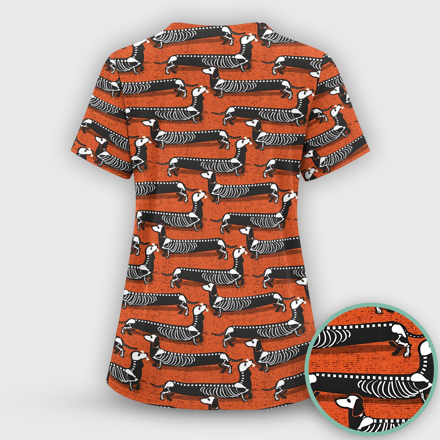 X-Ray Dachshund Skeleton Scrub Top, Comfortable Scrubs for Nurses