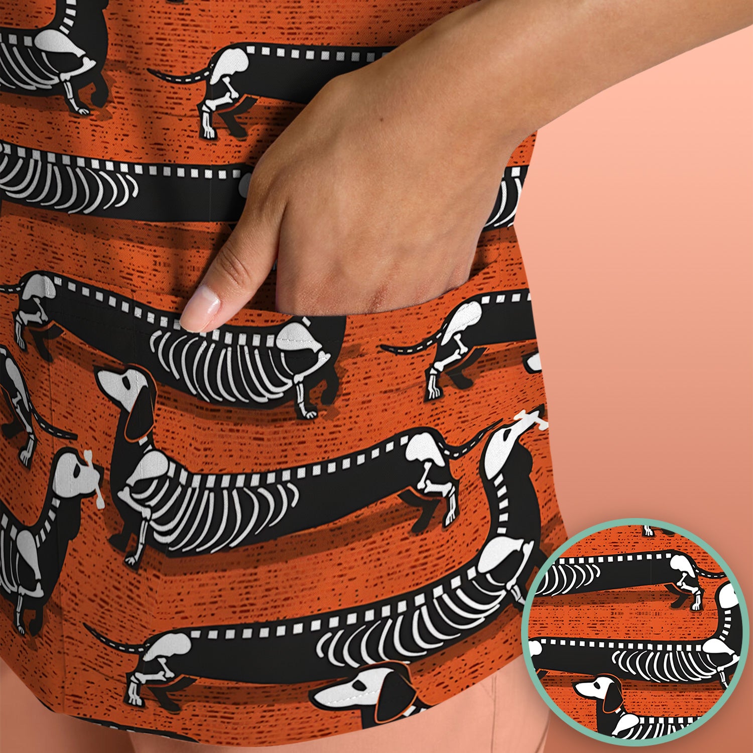 X-Ray Dachshund Skeleton Scrub Top, Comfortable Scrubs for Nurses