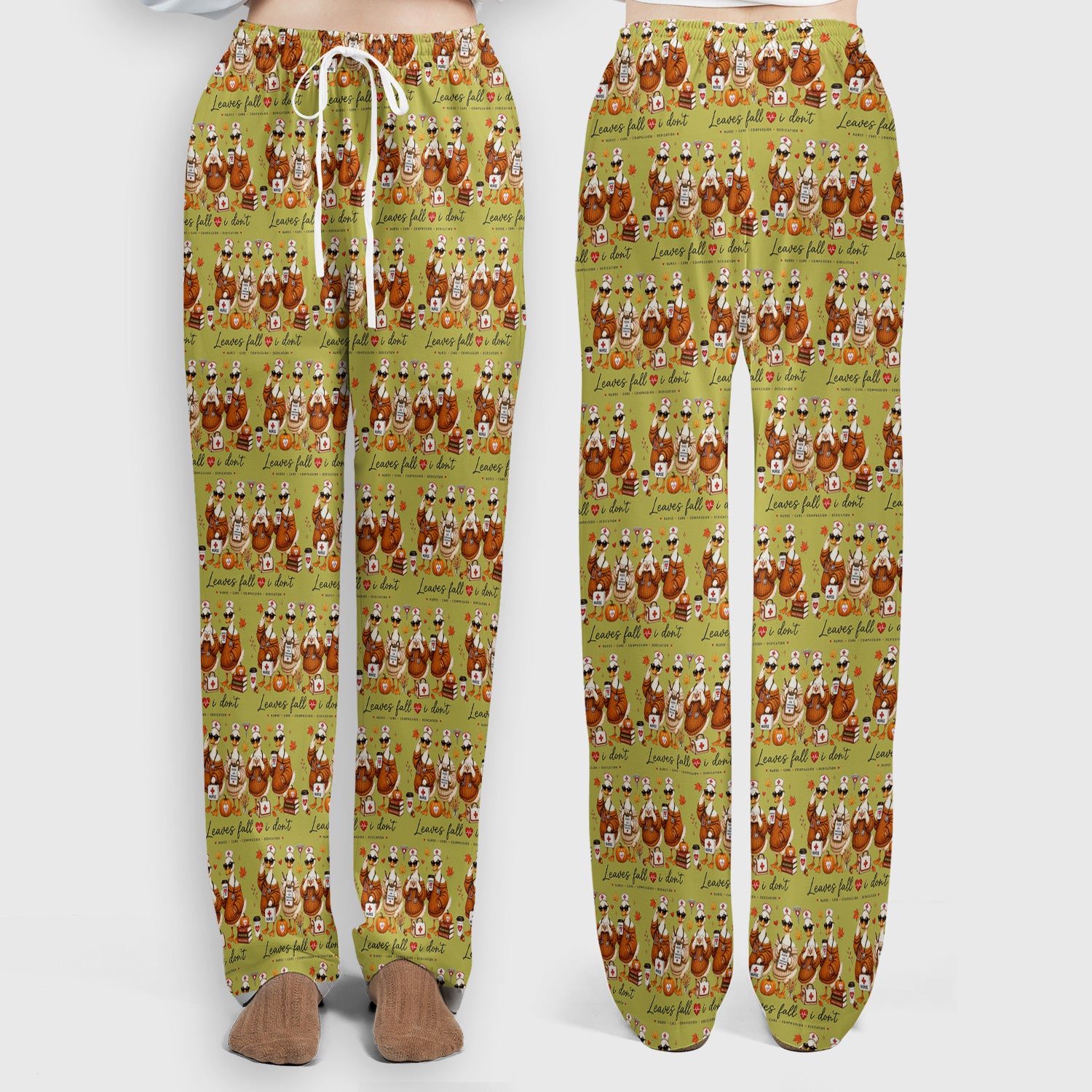 Funny Leaves Fall I Don't Nurse Goose Scrub Set, Scrub Pants and V Neck Top
