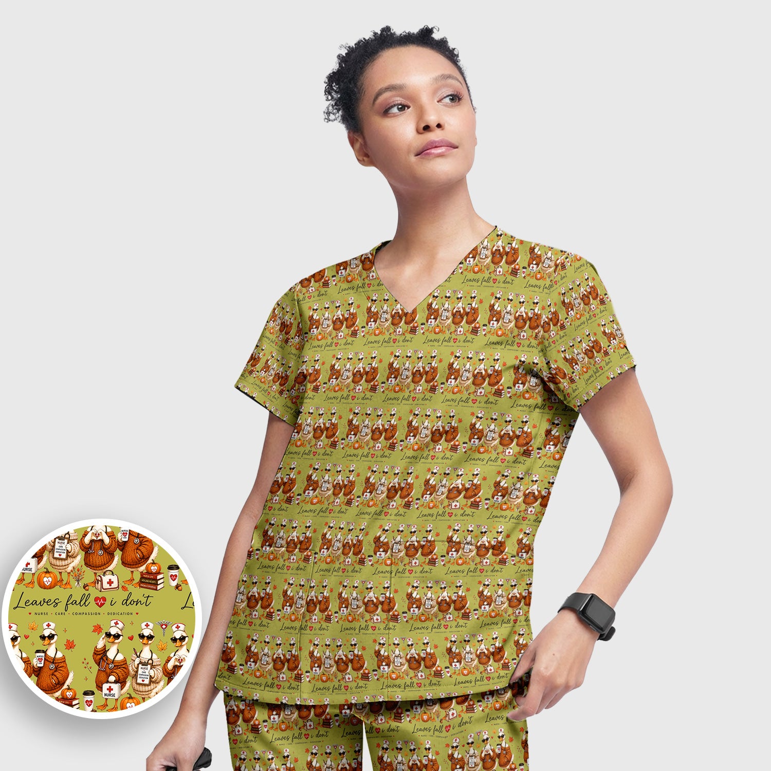 Funny Leaves Fall I Don't Nurse Goose Scrub Set, Scrub Pants and V Neck Top