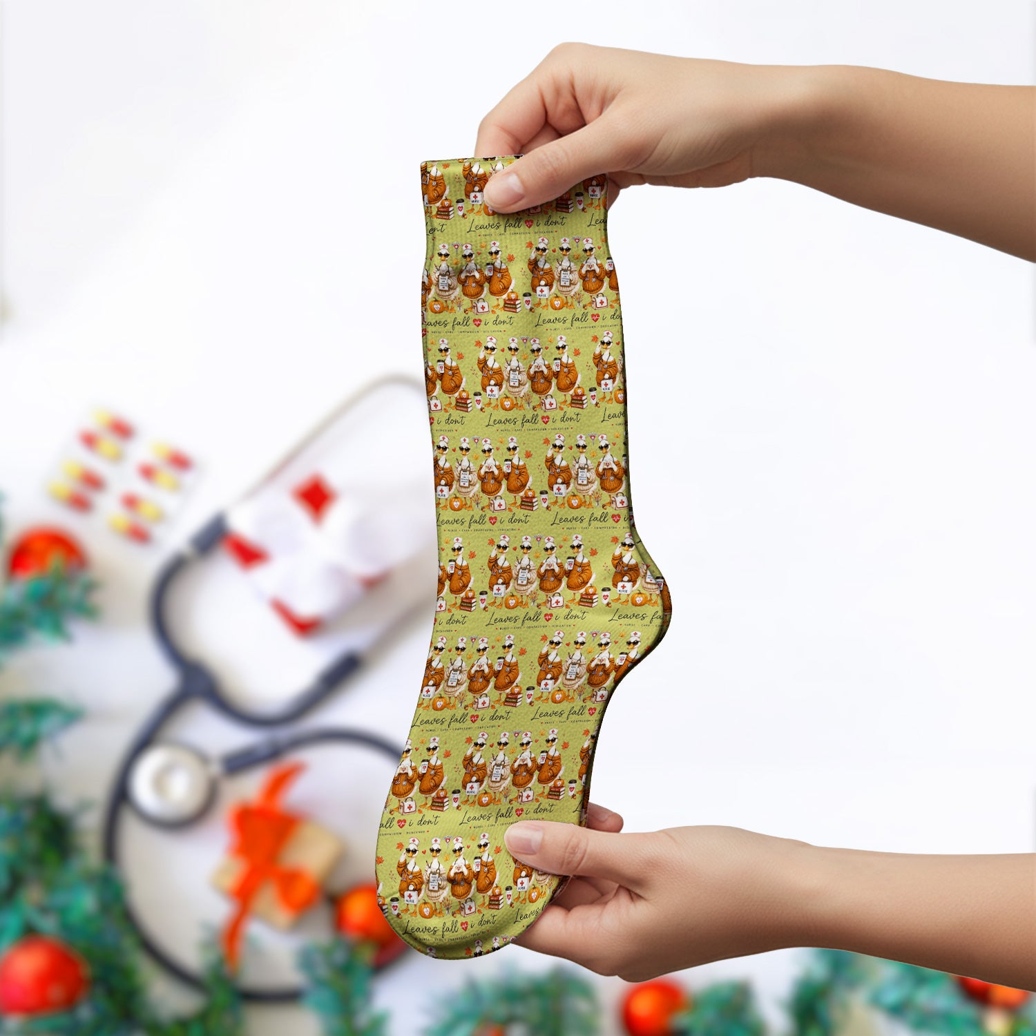 Funny Leaves Fall I Don't Nurse Goose Socks, Adult Socks for Men and Women