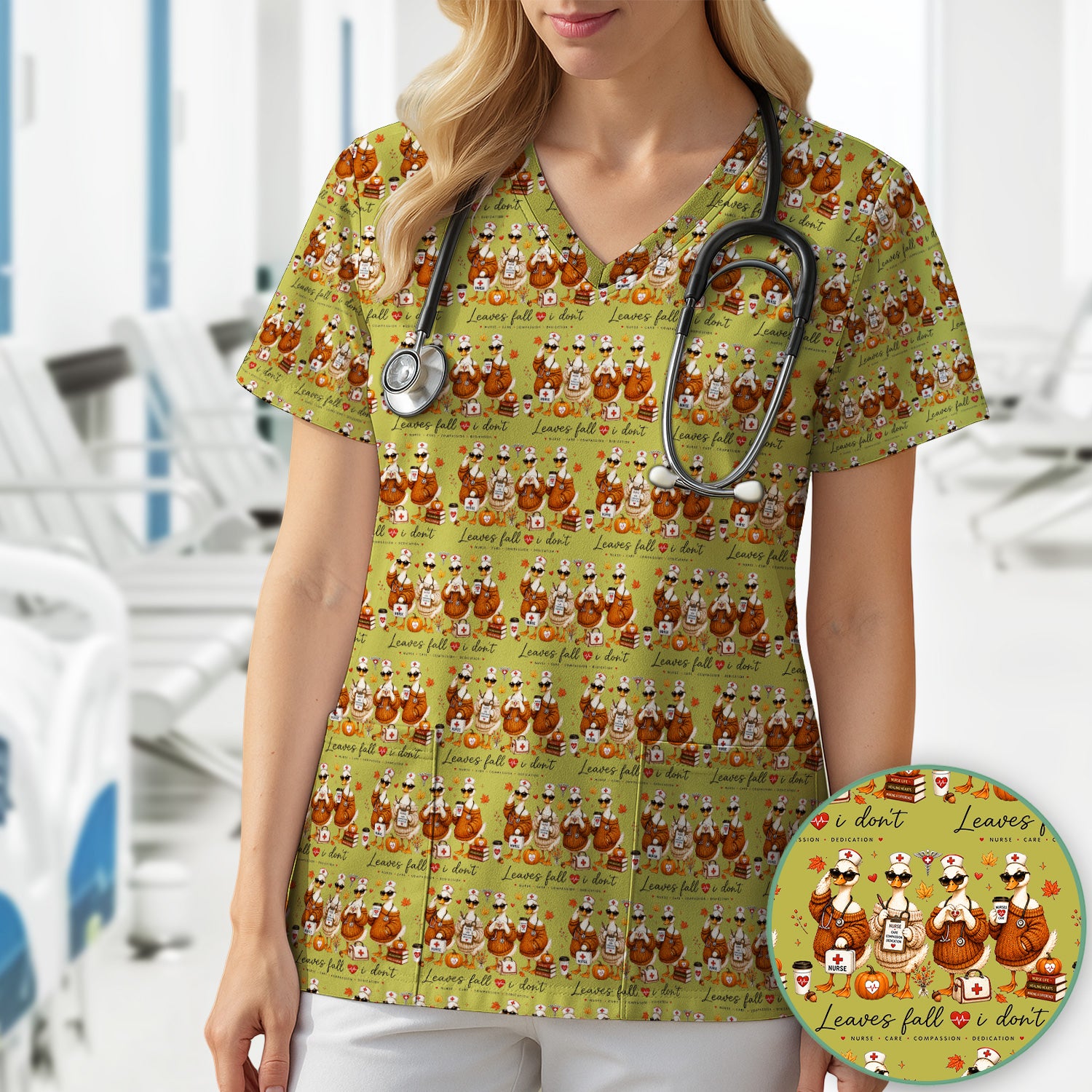 Funny Leaves Fall I Don't Nurse Goose Scrub Top, Comfortable Scrubs for Nurses