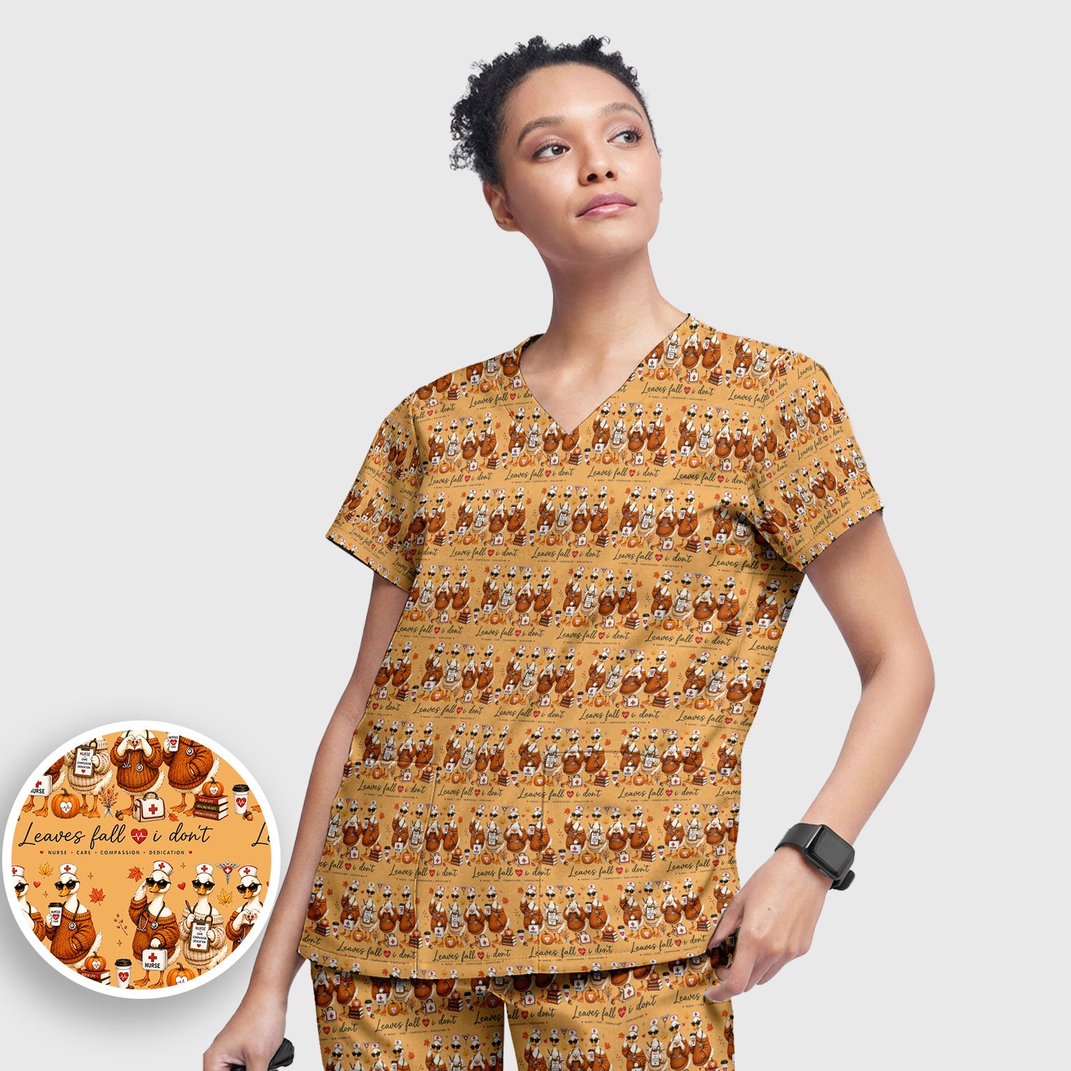 Funny Leaves Fall I Don't Nurse Goose Scrub Set, Scrub Pants and V Neck Top