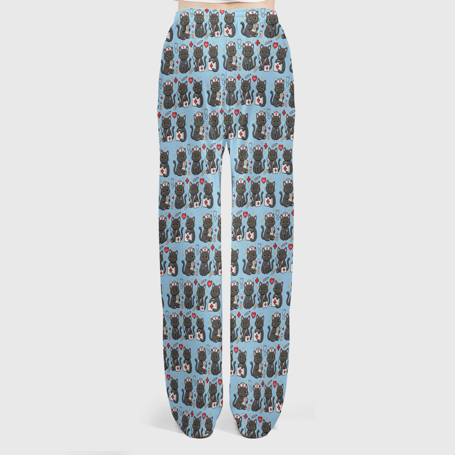Black Cat Nurse Medical Icons Scrub Set, Scrub Pants and V Neck Top