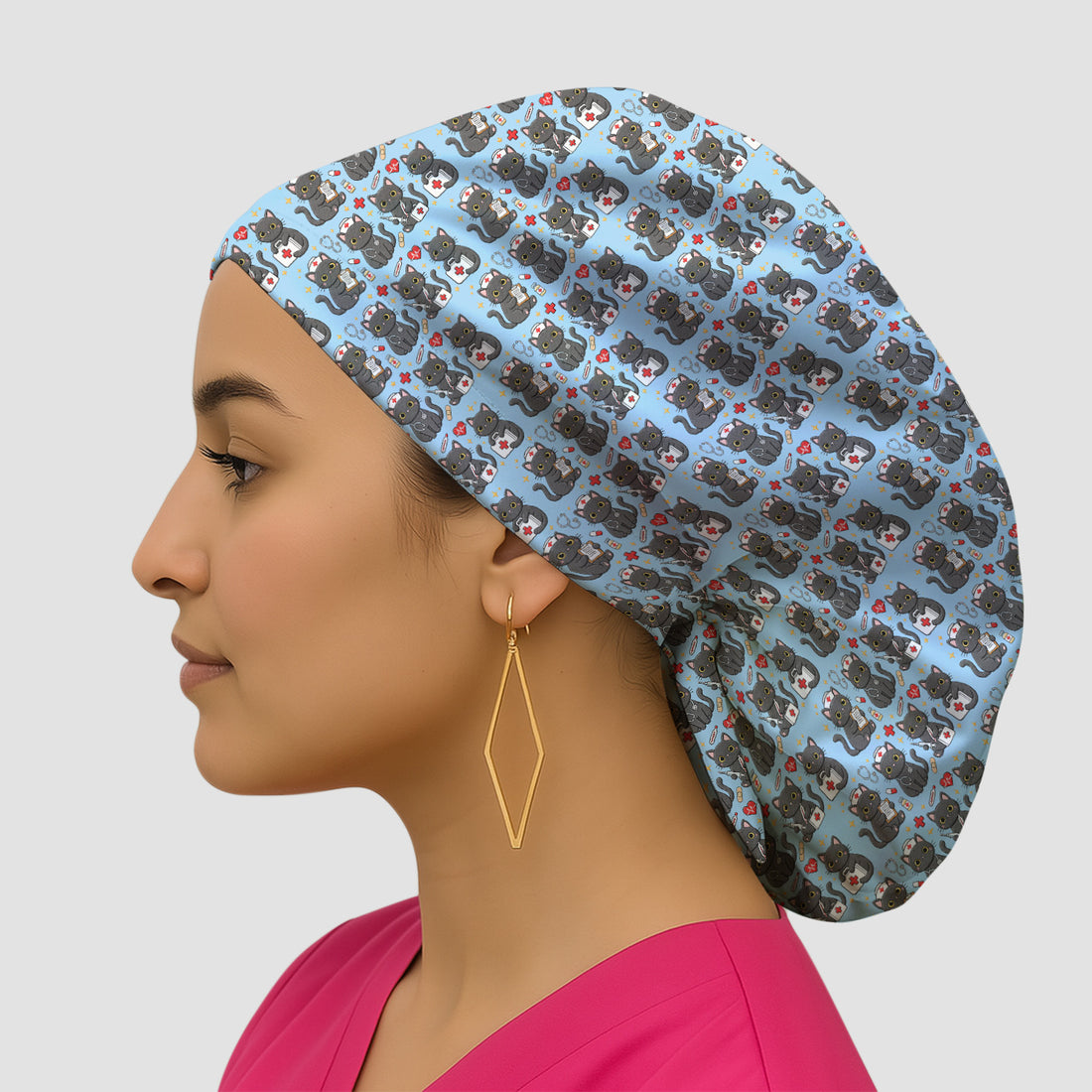 Black Cat Nurse Medical Icons Scrub Cap, Surgical Caps for Doctors