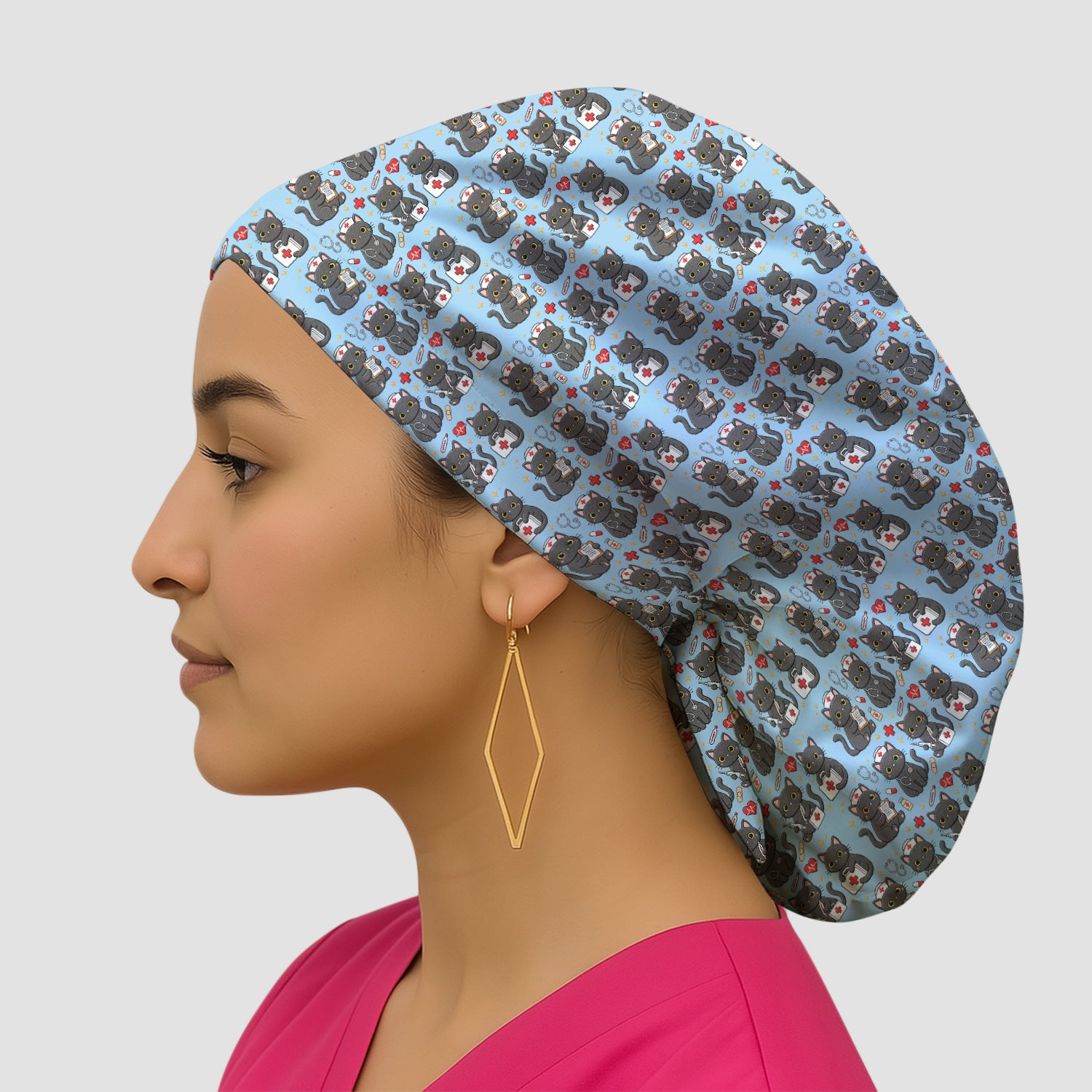 Black Cat Nurse Medical Icons Scrub Cap, Surgical Caps for Doctors