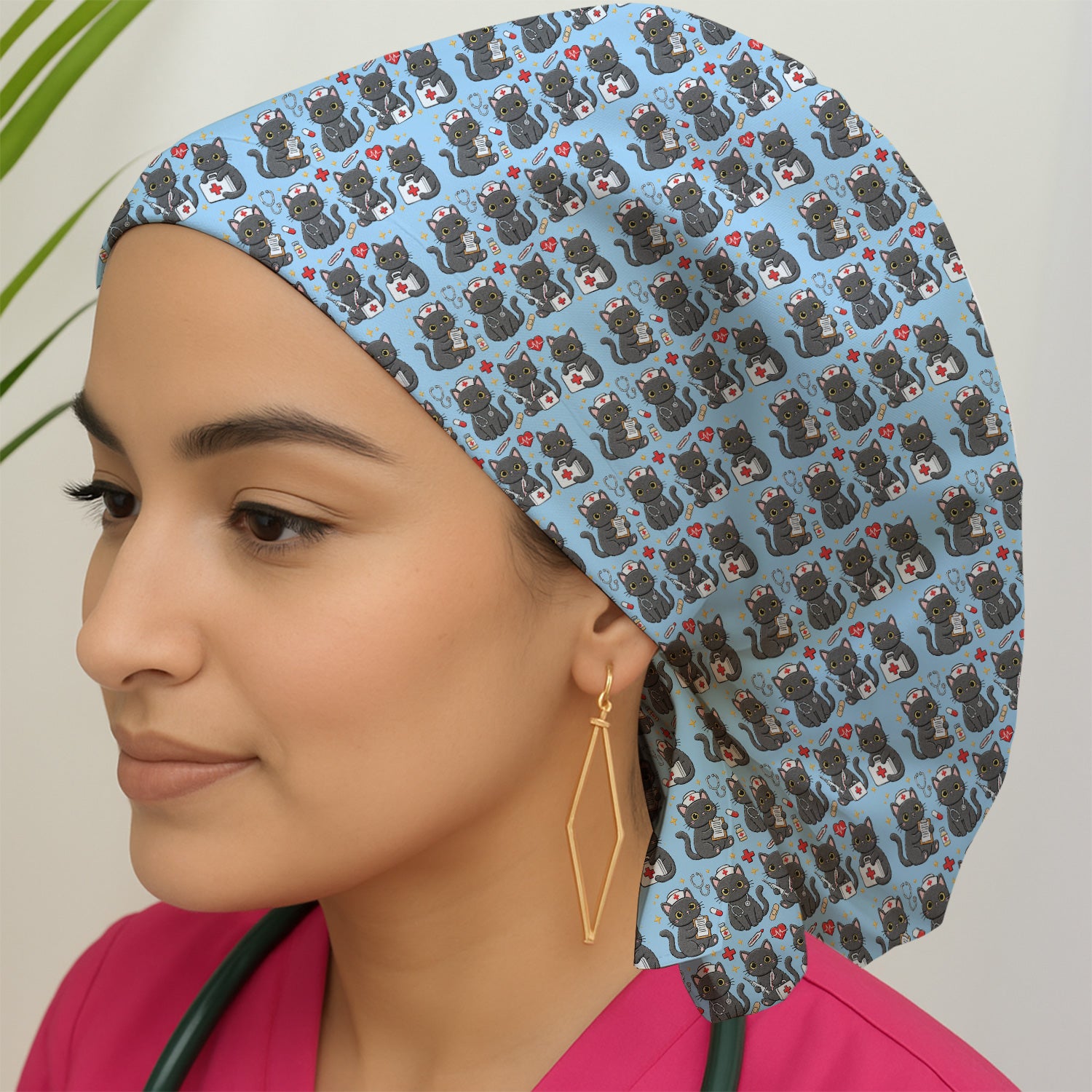 Black Cat Nurse Medical Icons Scrub Cap, Surgical Caps for Doctors
