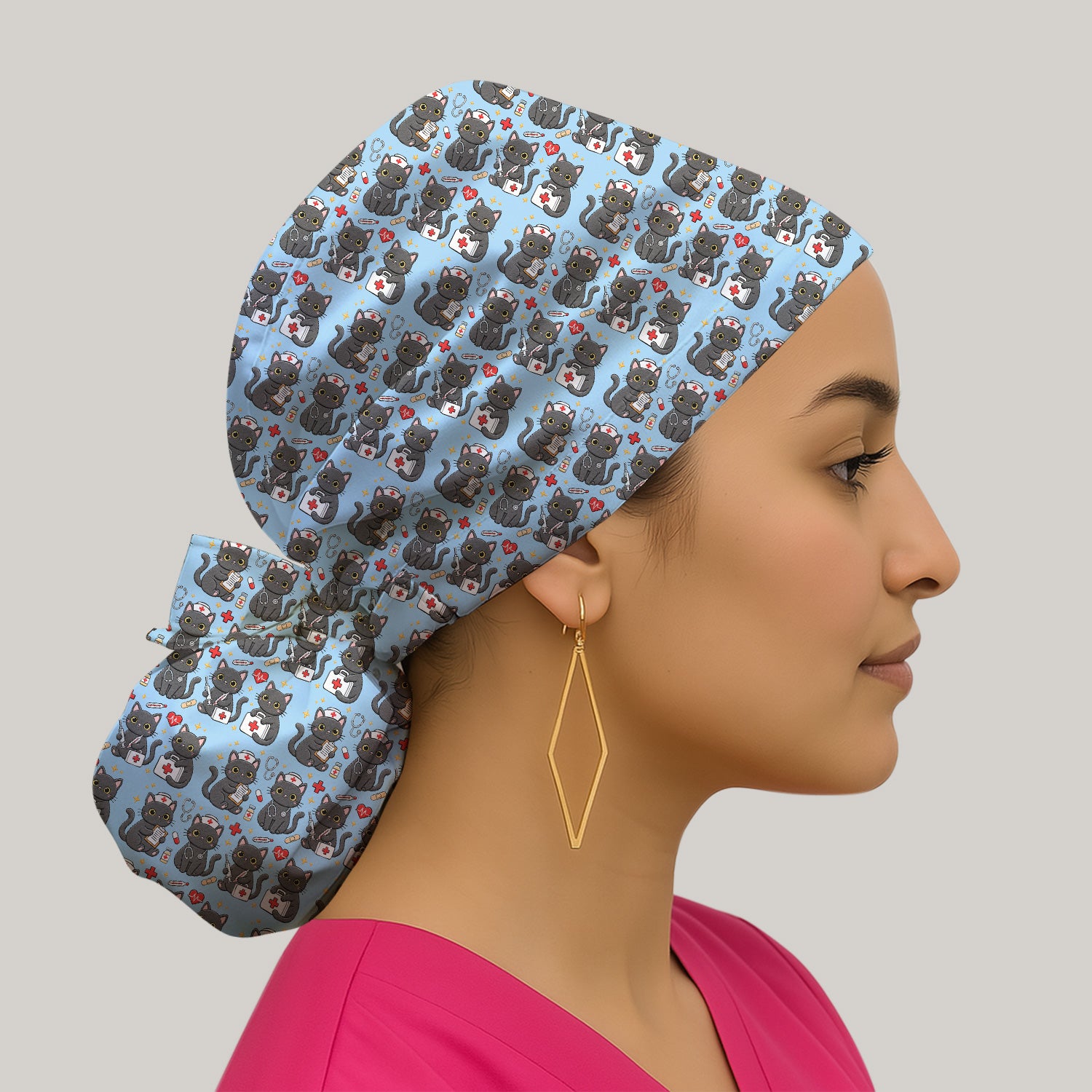 Black Cat Nurse Medical Icons Scrub Cap, Surgical Caps for Doctors