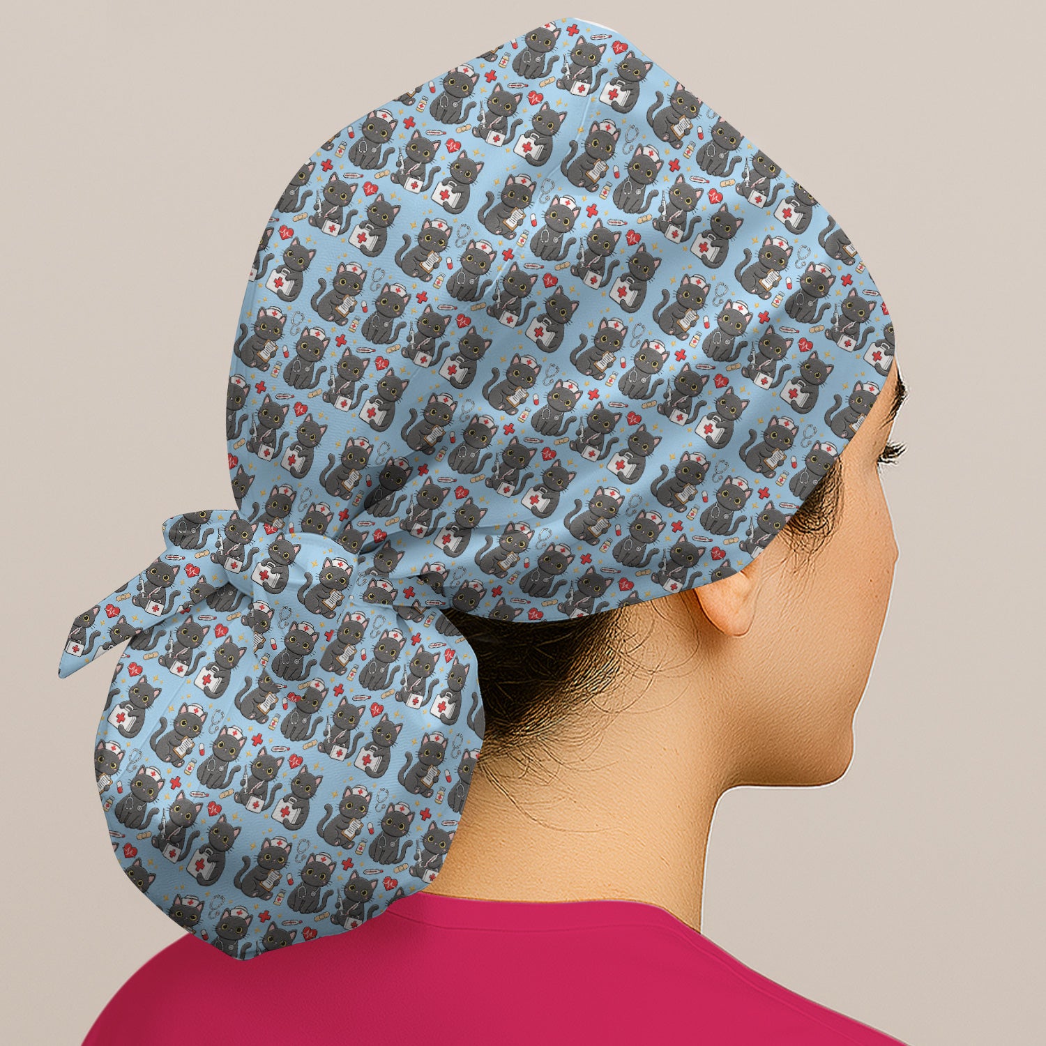 Black Cat Nurse Medical Icons Scrub Cap, Surgical Caps for Doctors