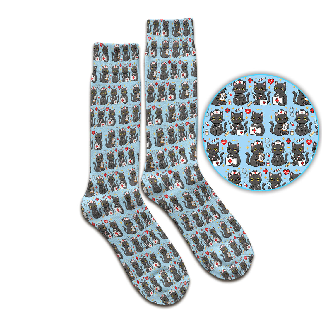 Black Cat Nurse Medical Icons Socks, Adult Socks for Men and Women