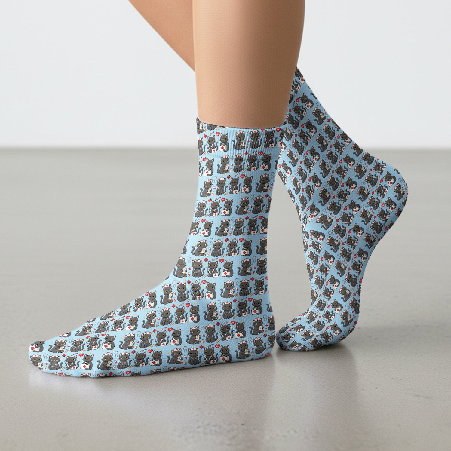 Black Cat Nurse Medical Icons Socks, Adult Socks for Men and Women