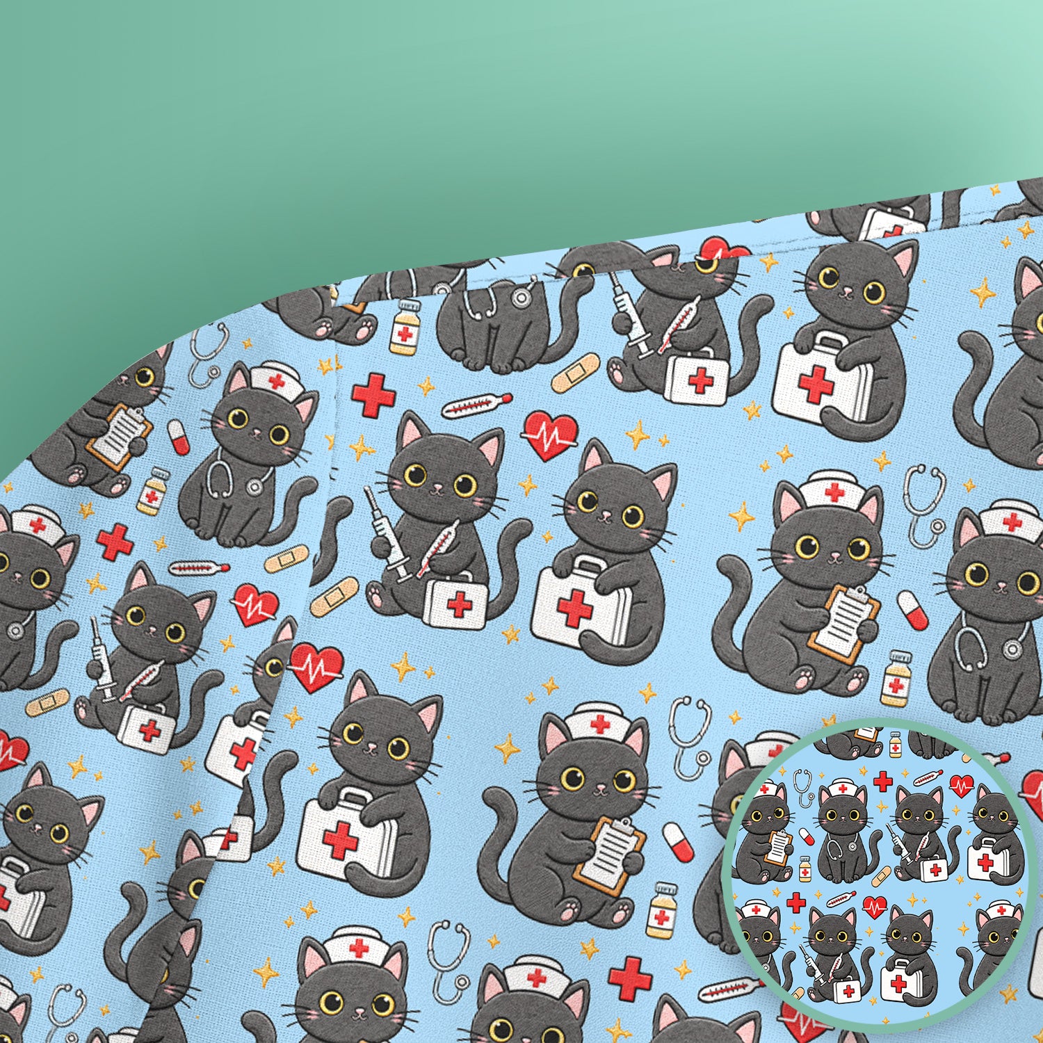 Black Cat Nurse Medical Icons Scrub Top, Comfortable Scrubs for Nurses