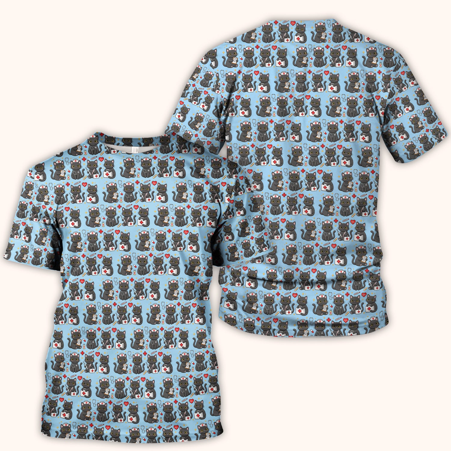 Black Cat Nurse Medical Icons Scrub Top, Comfortable Scrubs for Nurses
