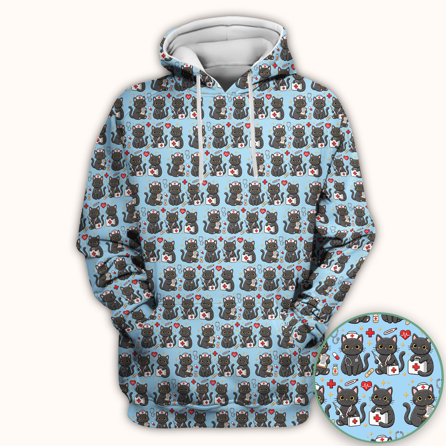 Black Cat Nurse Medical Icons Scrub Top, Comfortable Scrubs for Nurses