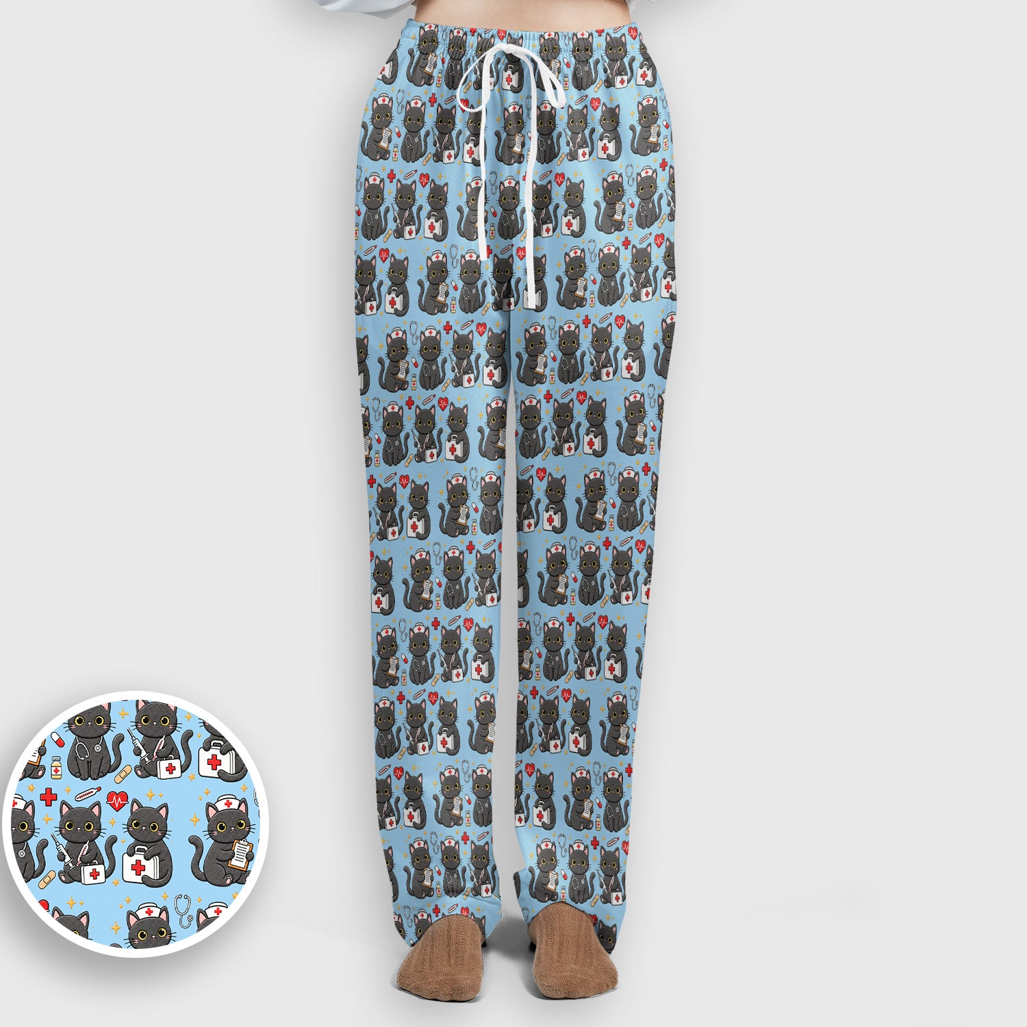 Black Cat Nurse Medical Icons Scrub Set, Scrub Pants and V Neck Top