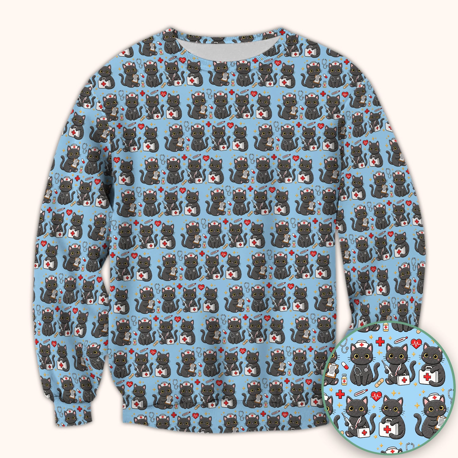 Black Cat Nurse Medical Icons Scrub Top, Comfortable Scrubs for Nurses