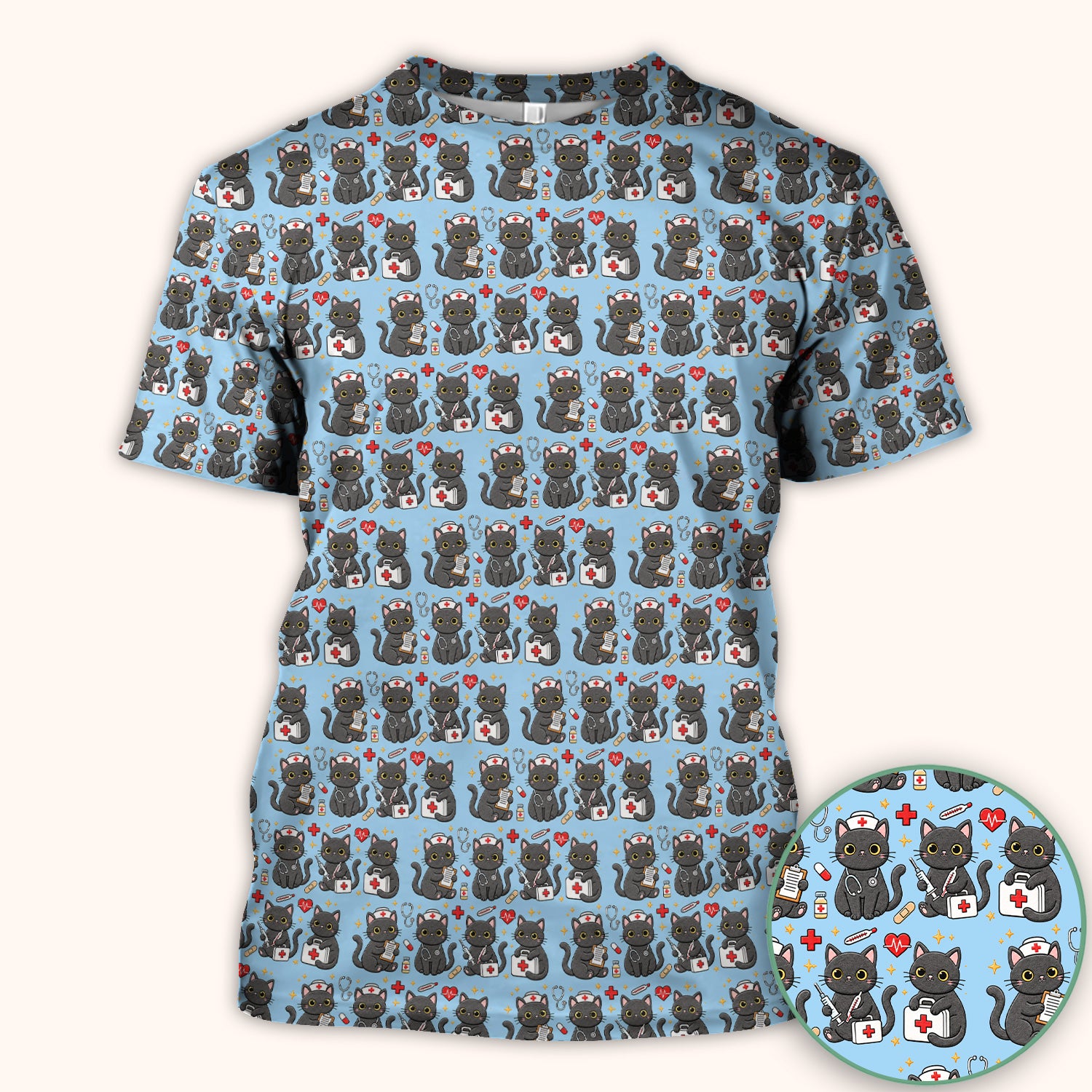 Black Cat Nurse Medical Icons Scrub Top, Comfortable Scrubs for Nurses