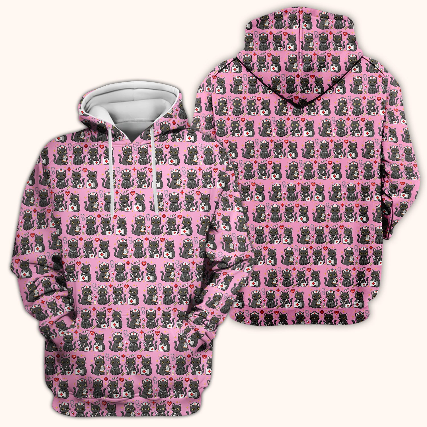 Black Cat Nurse Medical Icons Scrub Top, Comfortable Scrubs for Nurses