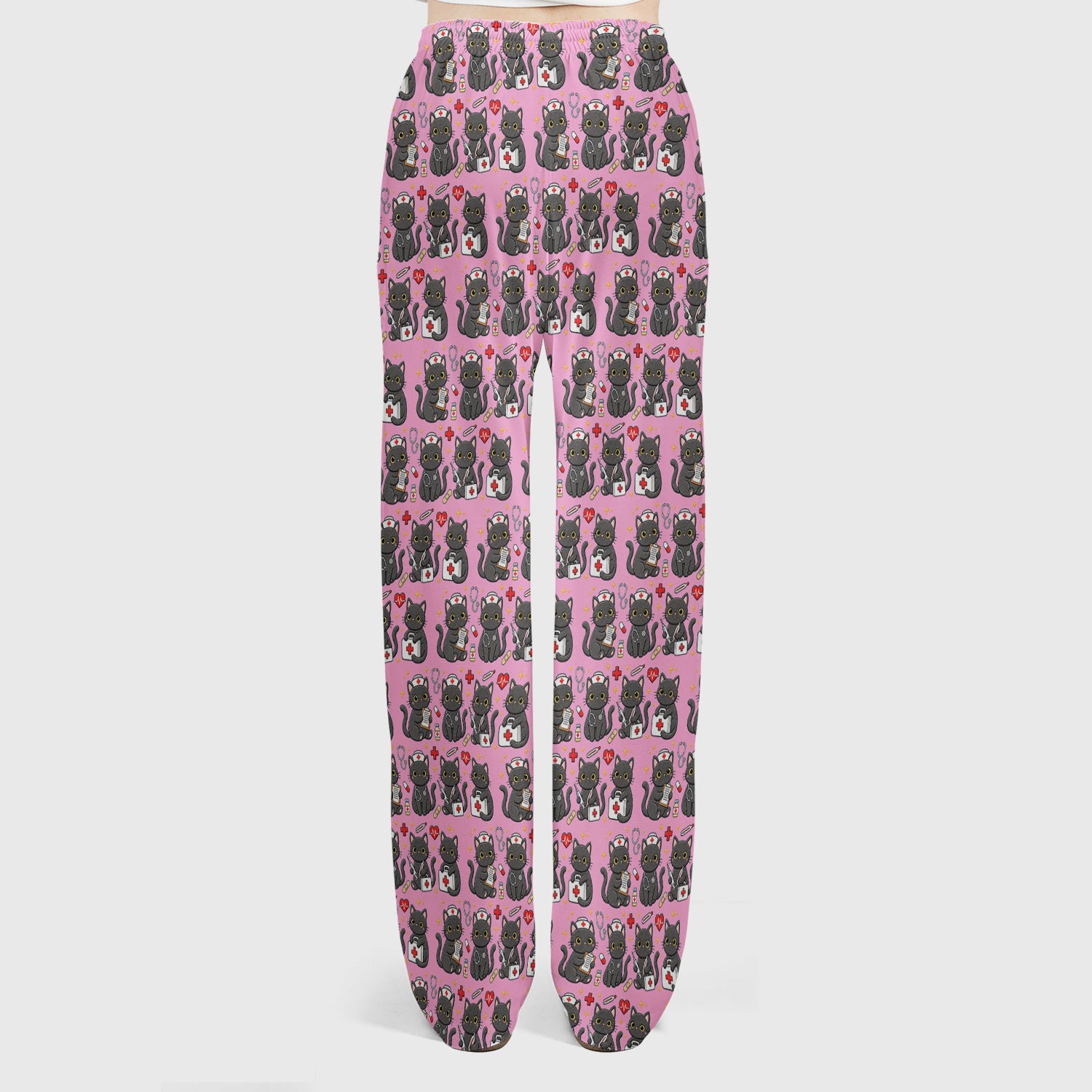Black Cat Nurse Medical Icons Scrub Set, Scrub Pants and V Neck Top
