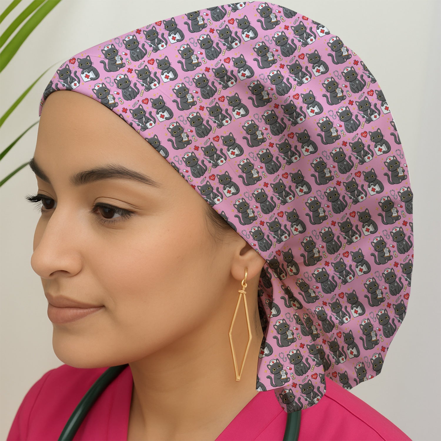 Black Cat Nurse Medical Icons Scrub Cap, Surgical Caps for Doctors
