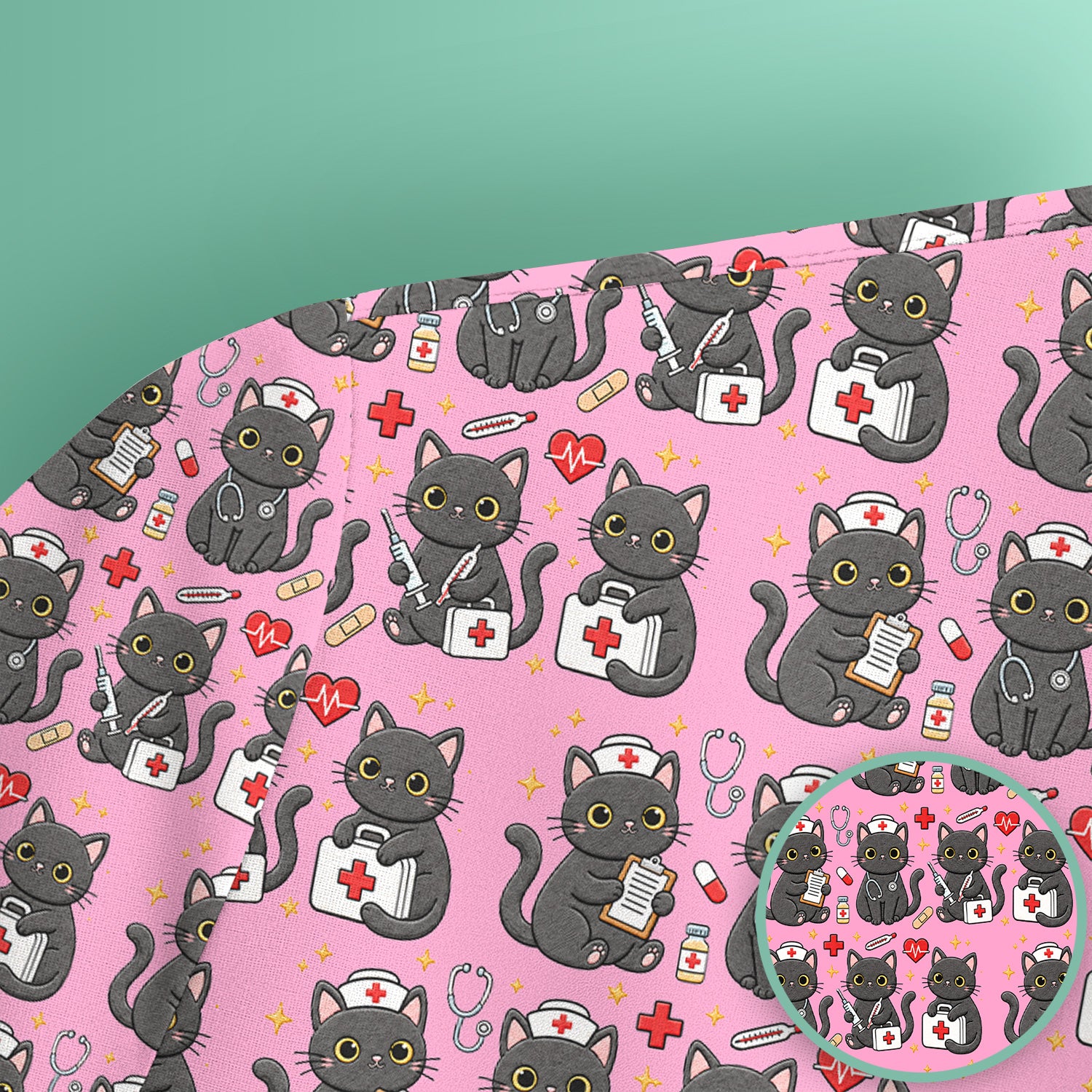 Black Cat Nurse Medical Icons Scrub Top, Comfortable Scrubs for Nurses