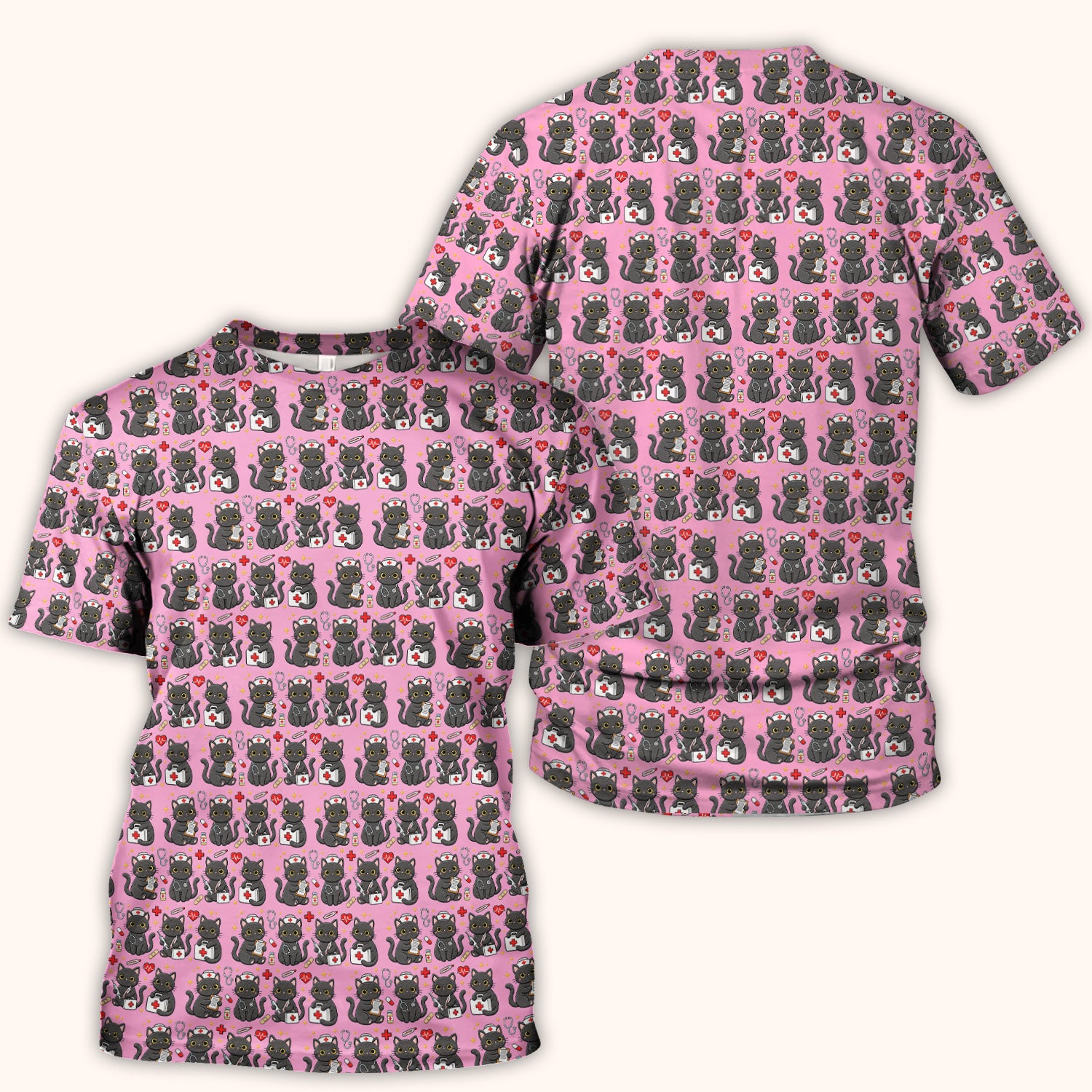 Black Cat Nurse Medical Icons Scrub Top, Comfortable Scrubs for Nurses
