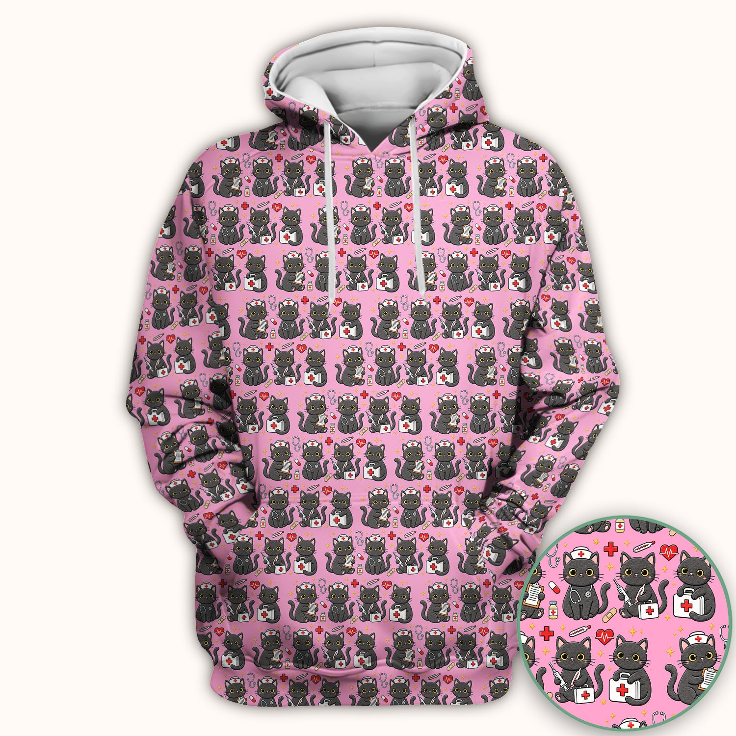 Black Cat Nurse Medical Icons Scrub Top, Comfortable Scrubs for Nurses