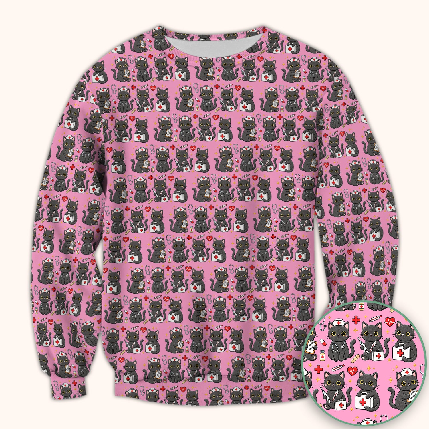 Black Cat Nurse Medical Icons Scrub Top, Comfortable Scrubs for Nurses