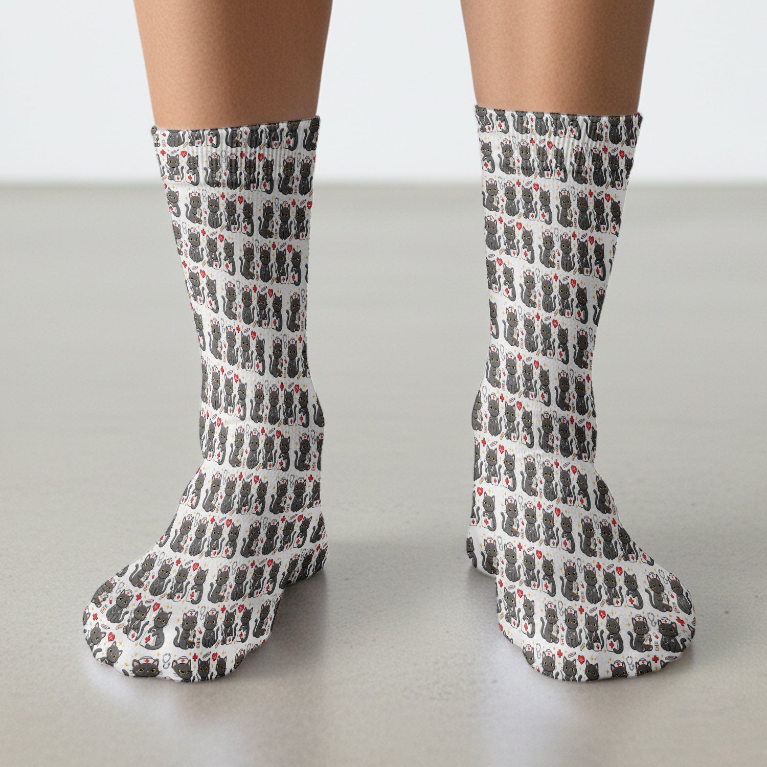 Black Cat Nurse Medical Icons Socks, Adult Socks for Men and Women