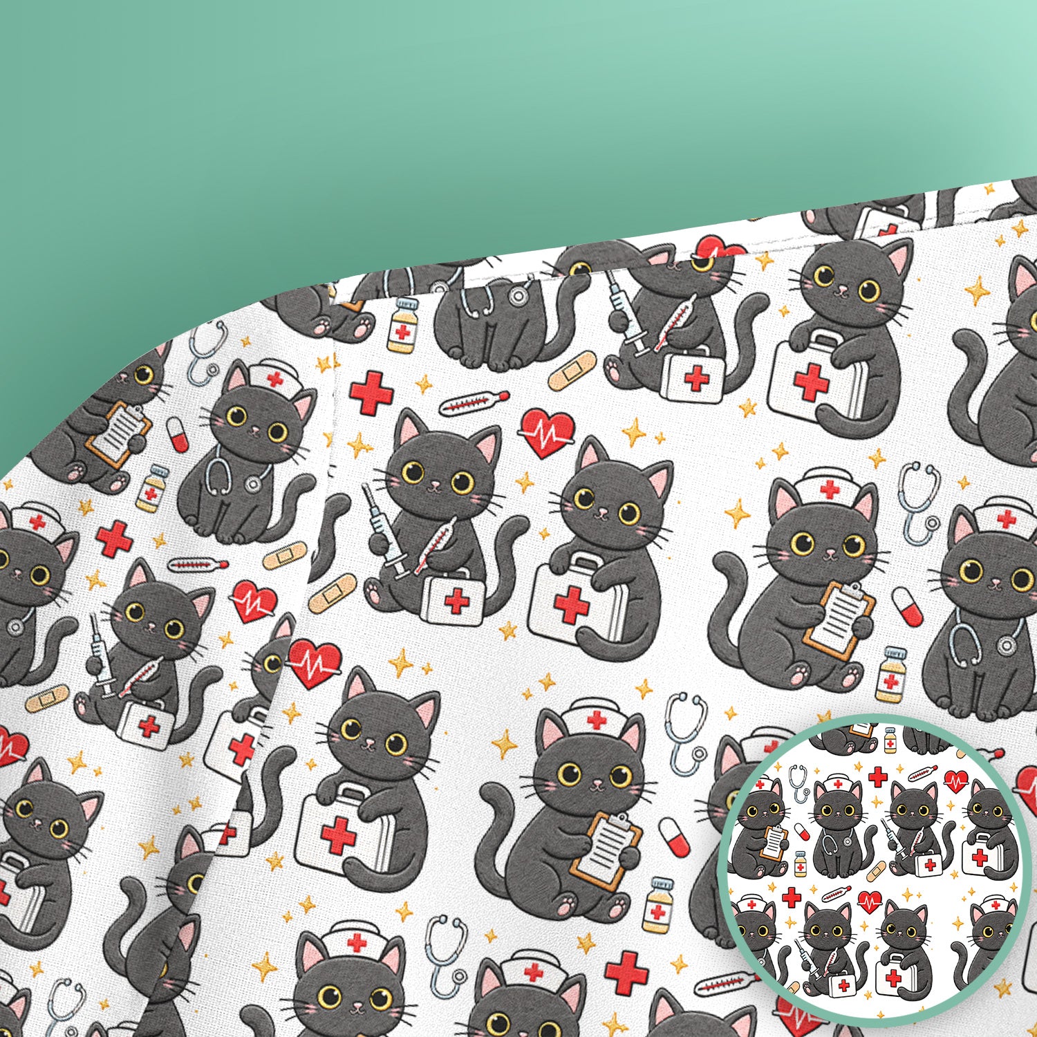 Black Cat Nurse Medical Icons Scrub Top, Comfortable Scrubs for Nurses