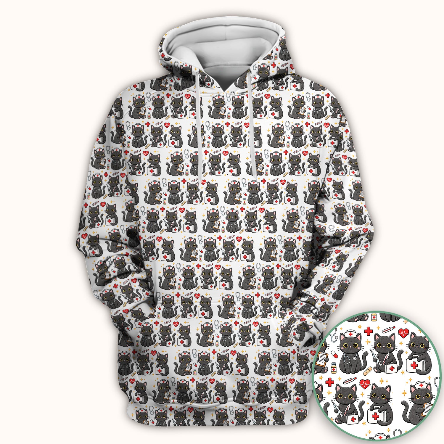 Black Cat Nurse Medical Icons Scrub Top, Comfortable Scrubs for Nurses
