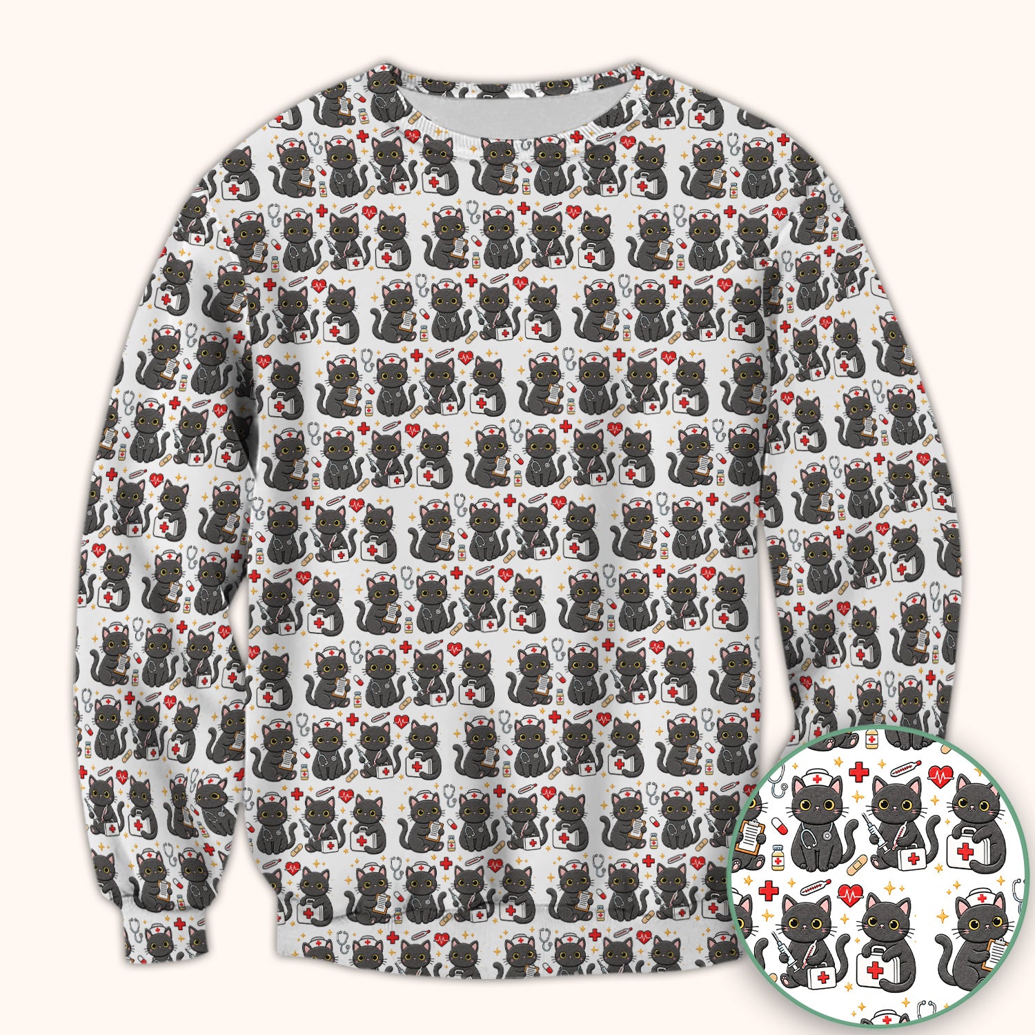 Black Cat Nurse Medical Icons Scrub Top, Comfortable Scrubs for Nurses
