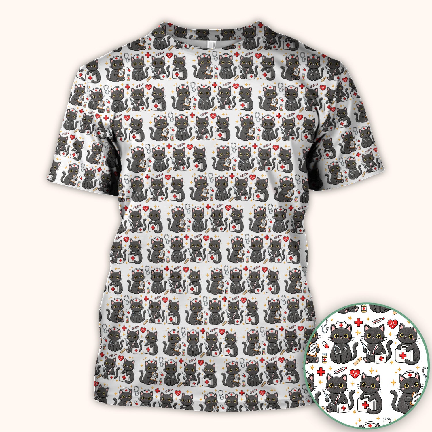 Black Cat Nurse Medical Icons Scrub Top, Comfortable Scrubs for Nurses
