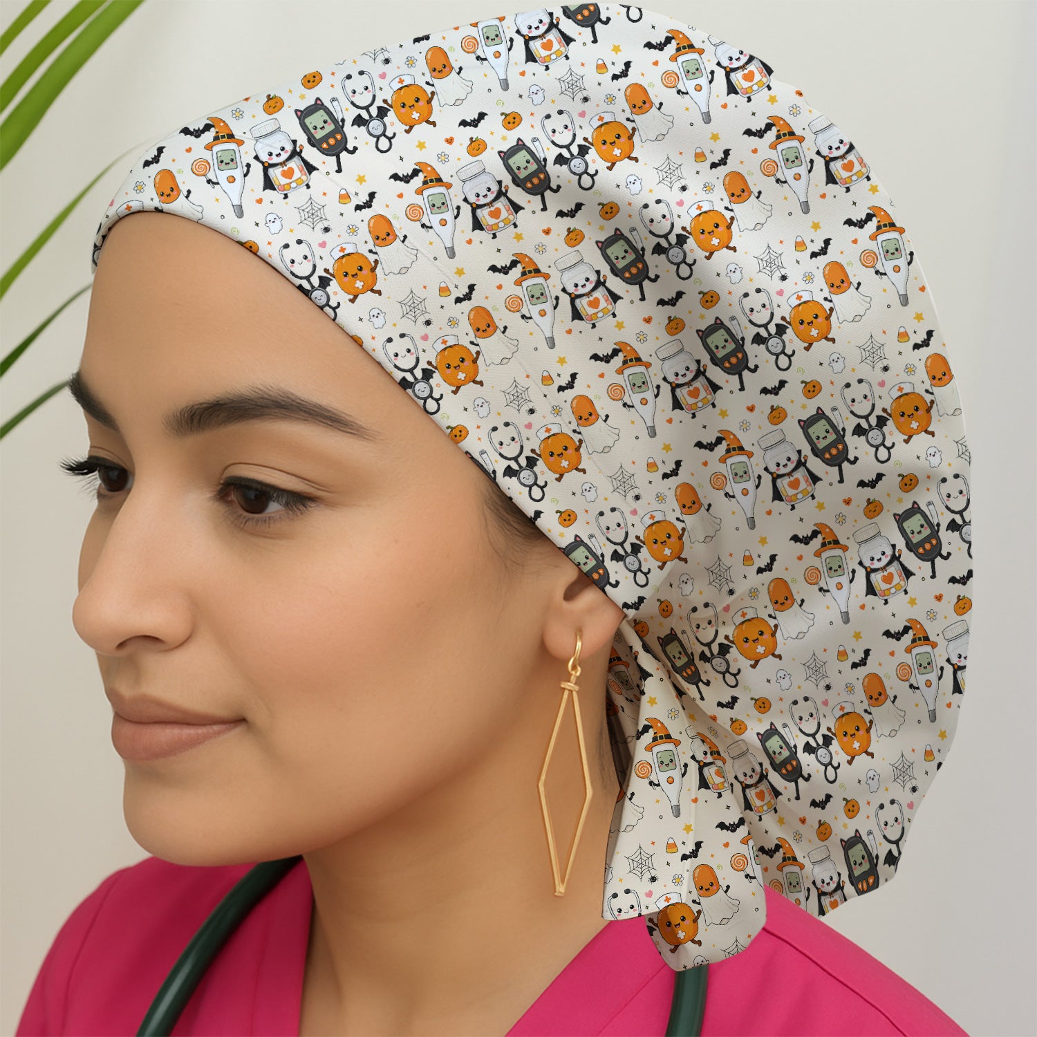 Cute Halloween Medical Characters Print Scrub Cap, Surgical Caps for Doctors