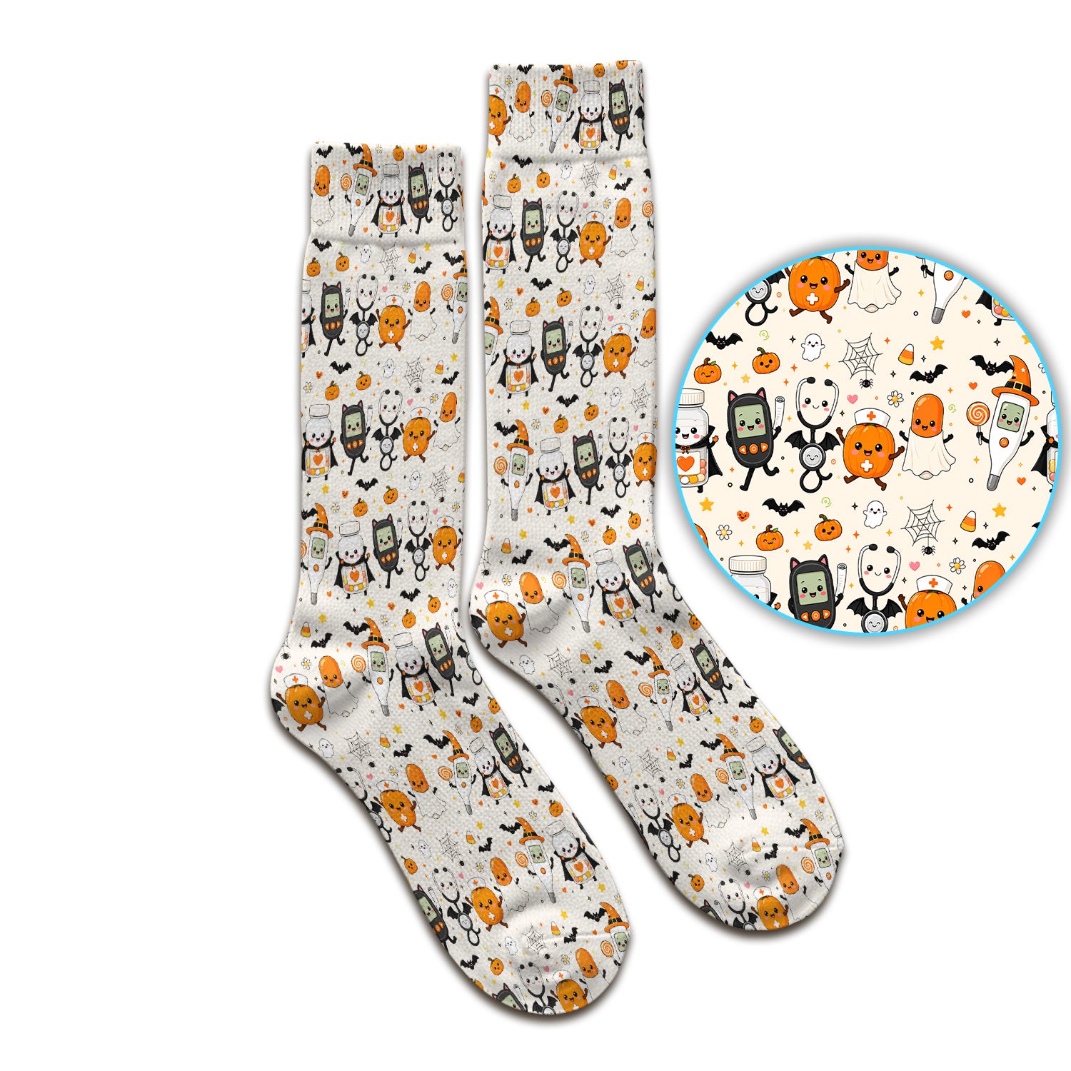 Cute Halloween Medical Characters Print Socks, Adult Socks for Men and Women