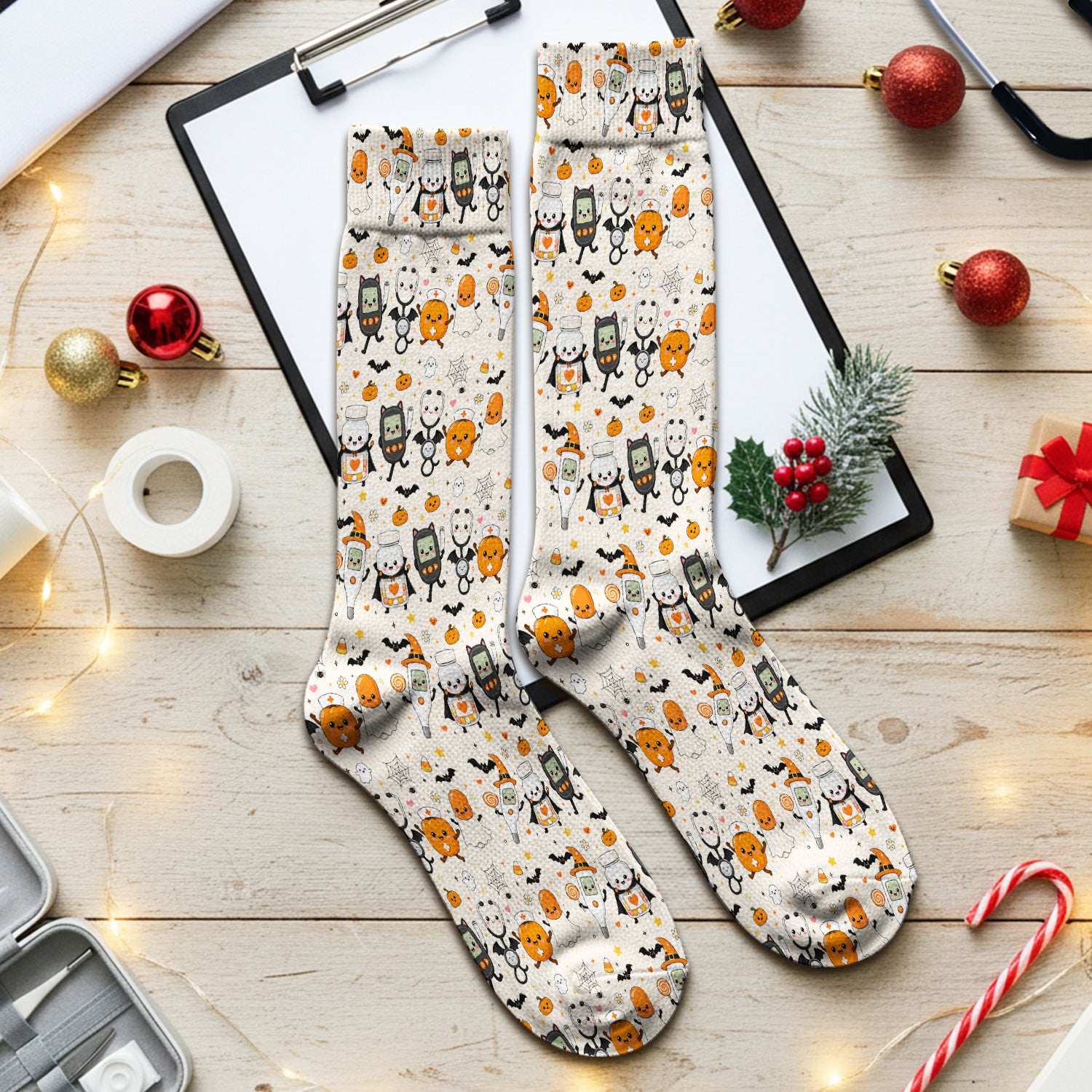 Cute Halloween Medical Characters Print Socks, Adult Socks for Men and Women