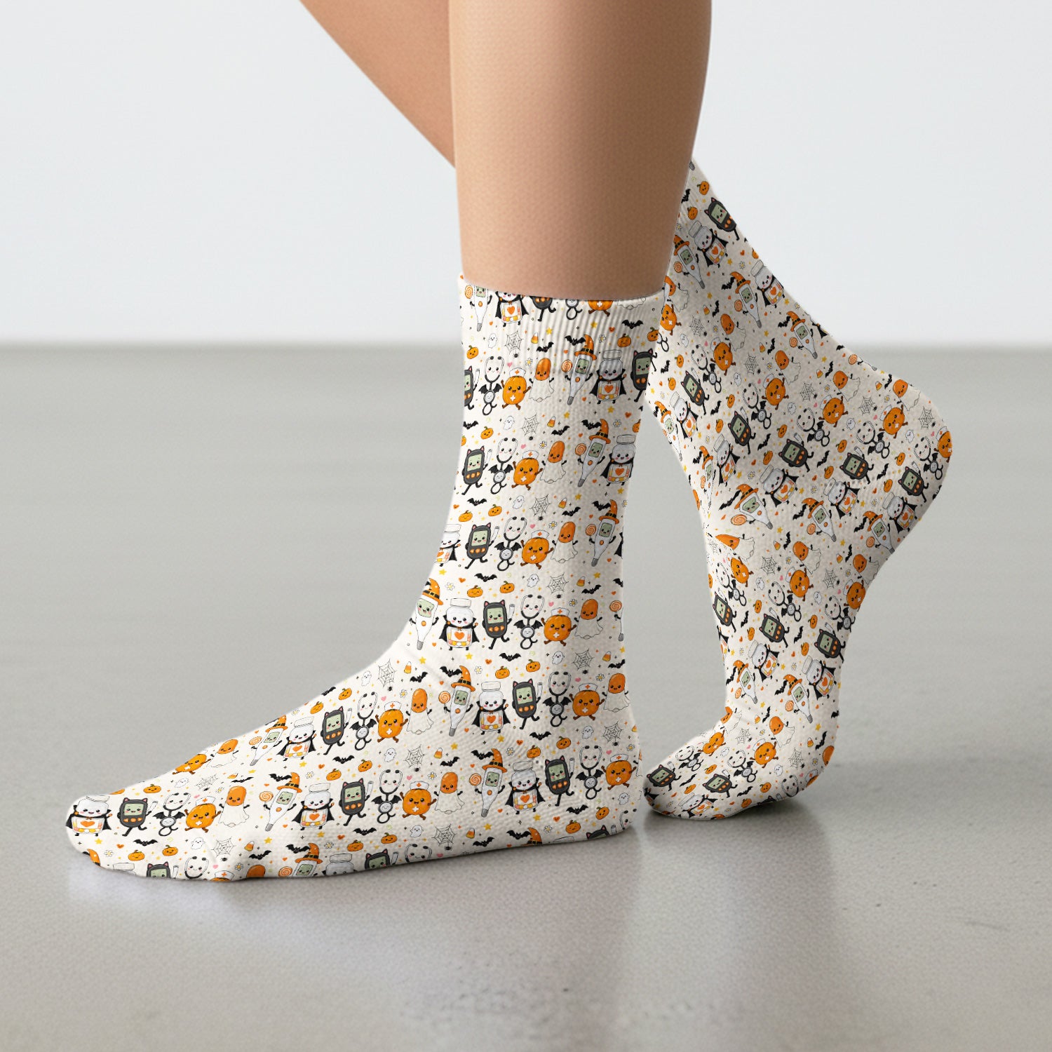 Cute Halloween Medical Characters Print Socks, Adult Socks for Men and Women