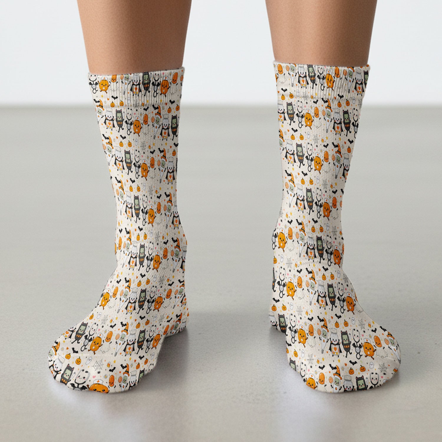 Cute Halloween Medical Characters Print Socks, Adult Socks for Men and Women