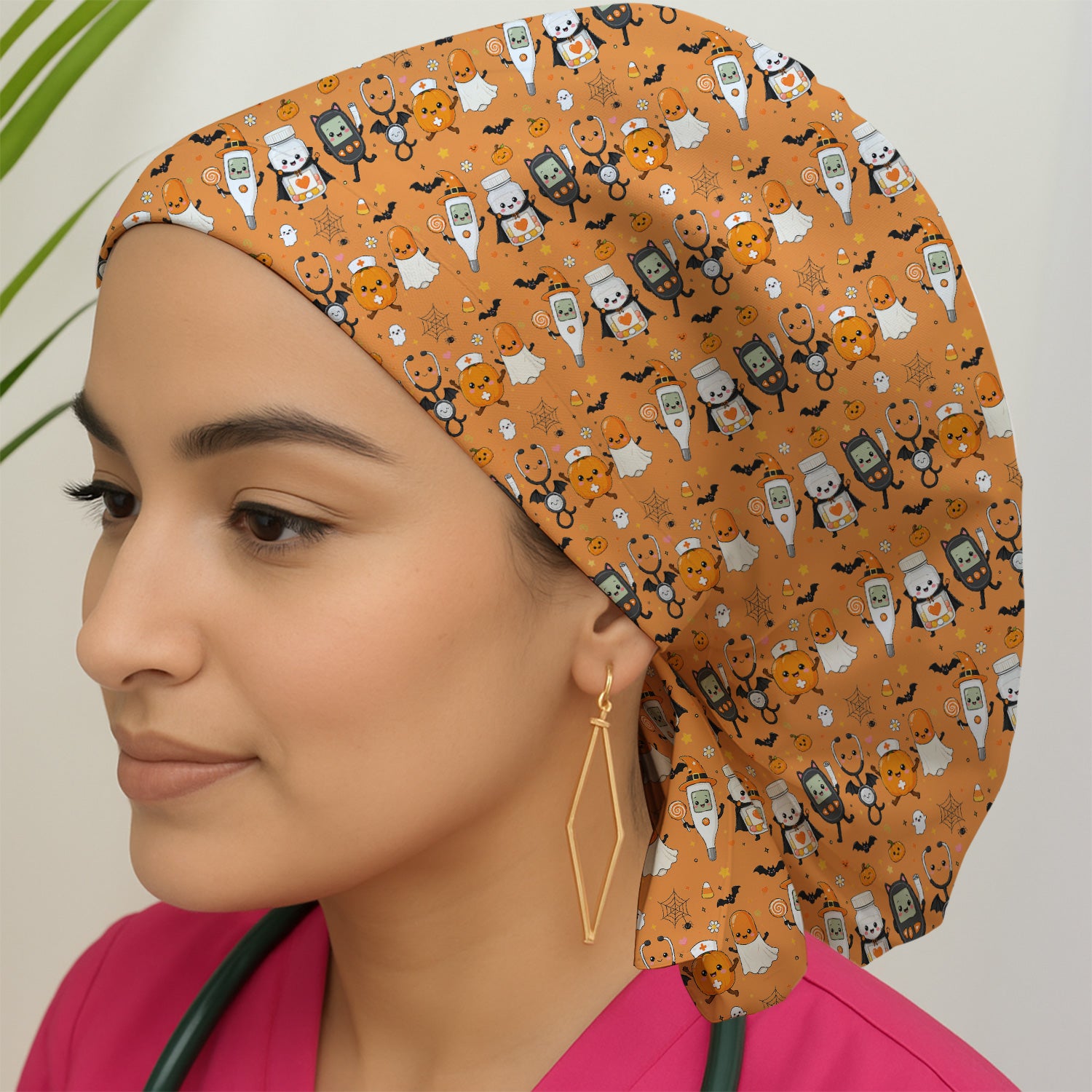 Cute Halloween Medical Characters Print Scrub Cap, Surgical Caps for Doctors