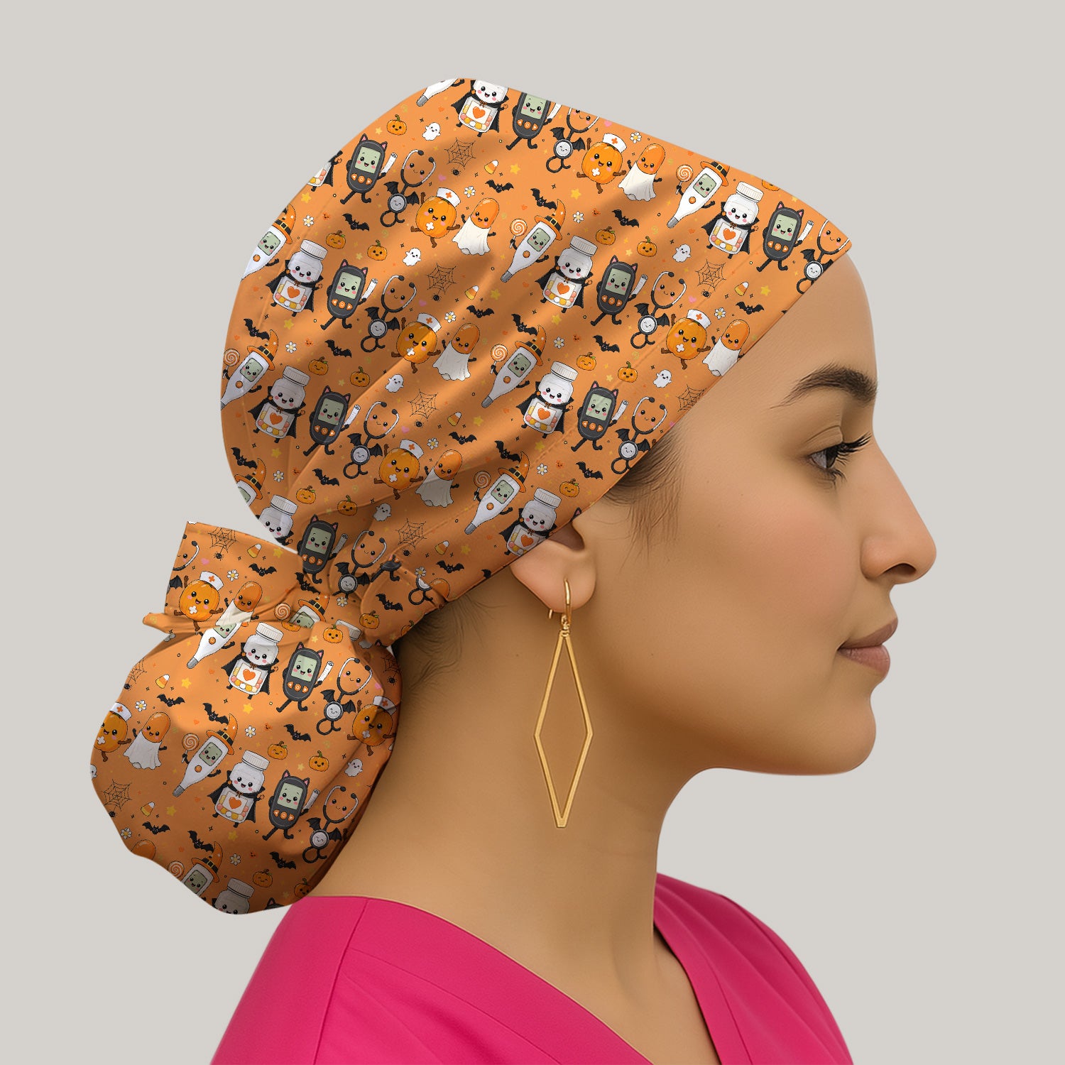 Cute Halloween Medical Characters Print Scrub Cap, Surgical Caps for Doctors