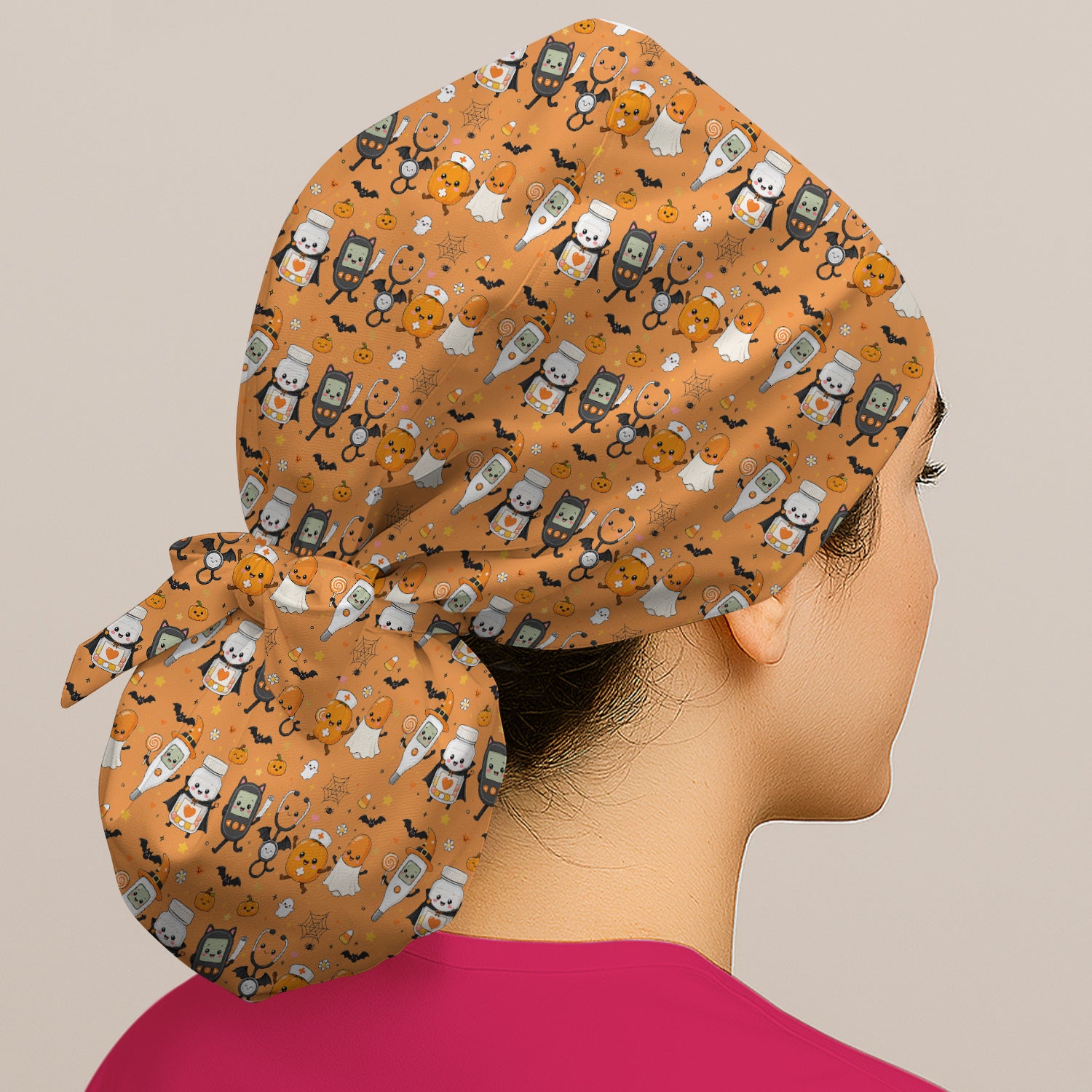 Cute Halloween Medical Characters Print Scrub Cap, Surgical Caps for Doctors