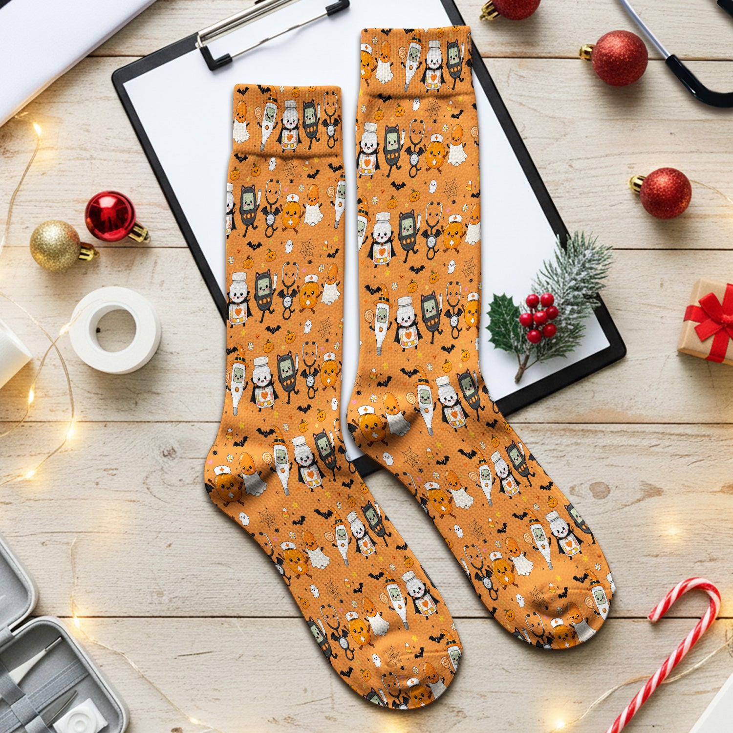 Cute Halloween Medical Characters Print Socks, Adult Socks for Men and Women