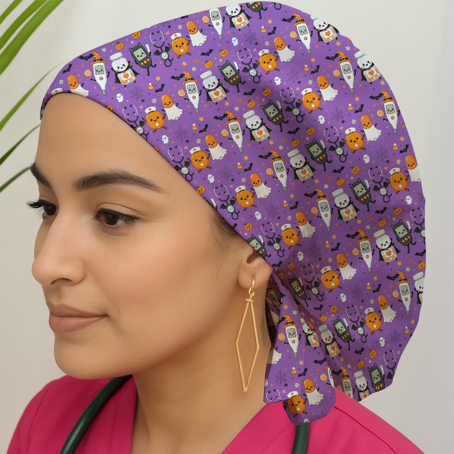 Cute Halloween Medical Characters Print Scrub Cap, Surgical Caps for Doctors
