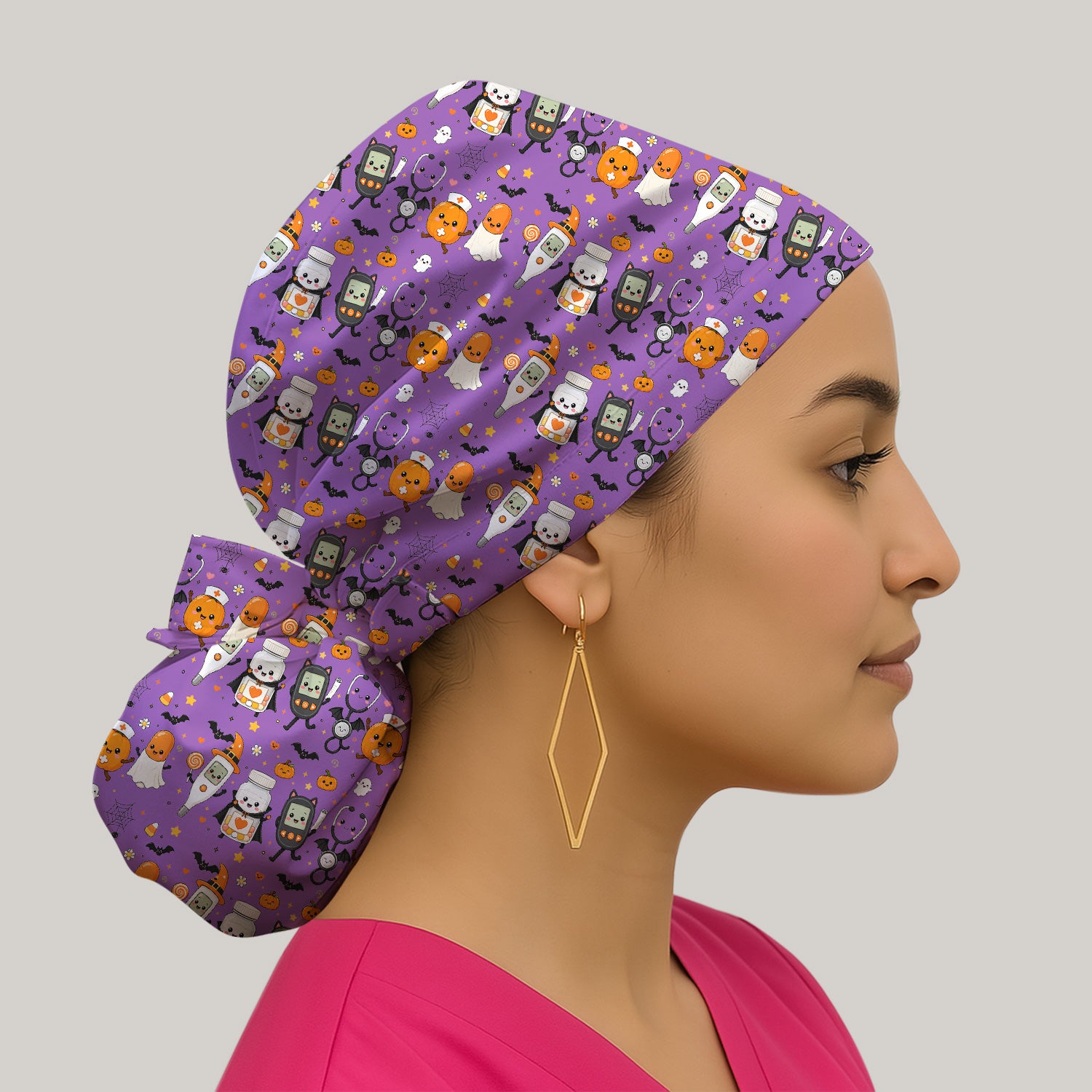 Cute Halloween Medical Characters Print Scrub Cap, Surgical Caps for Doctors