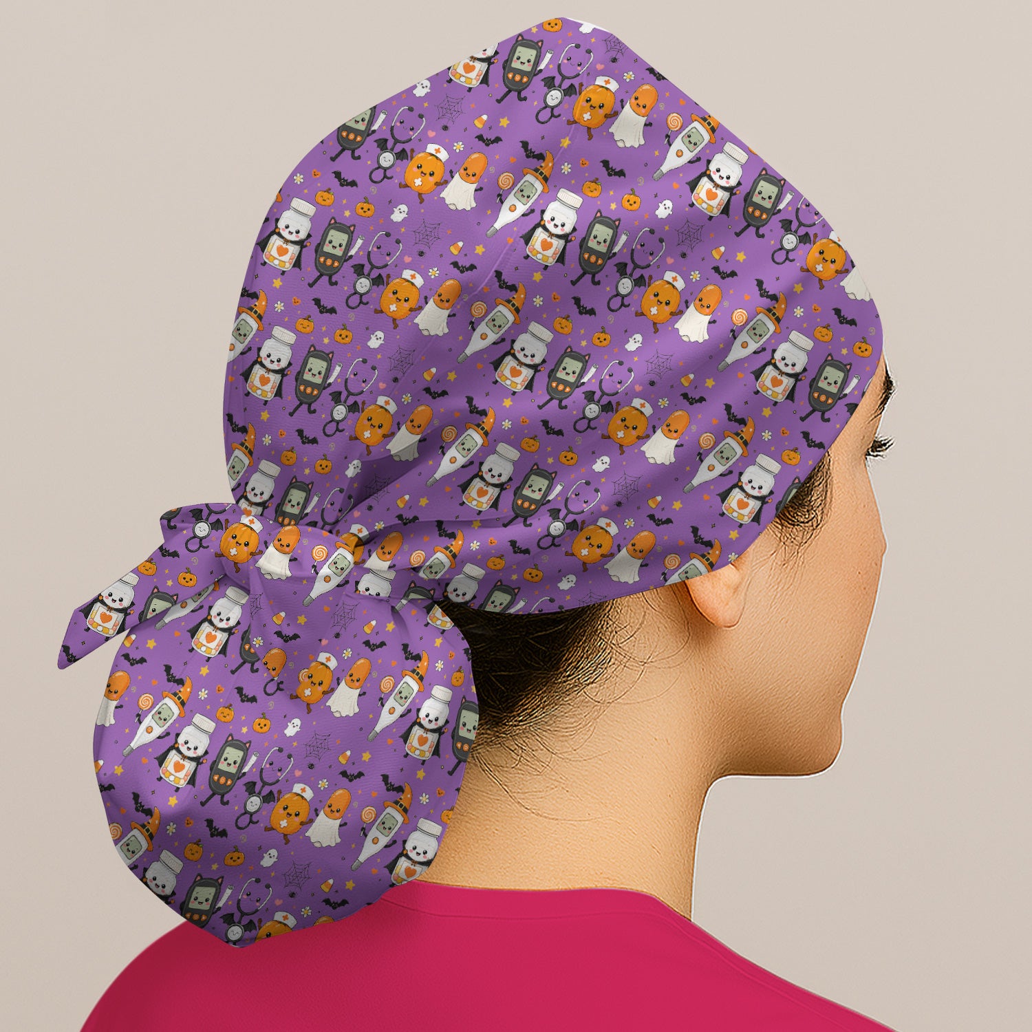 Cute Halloween Medical Characters Print Scrub Cap, Surgical Caps for Doctors